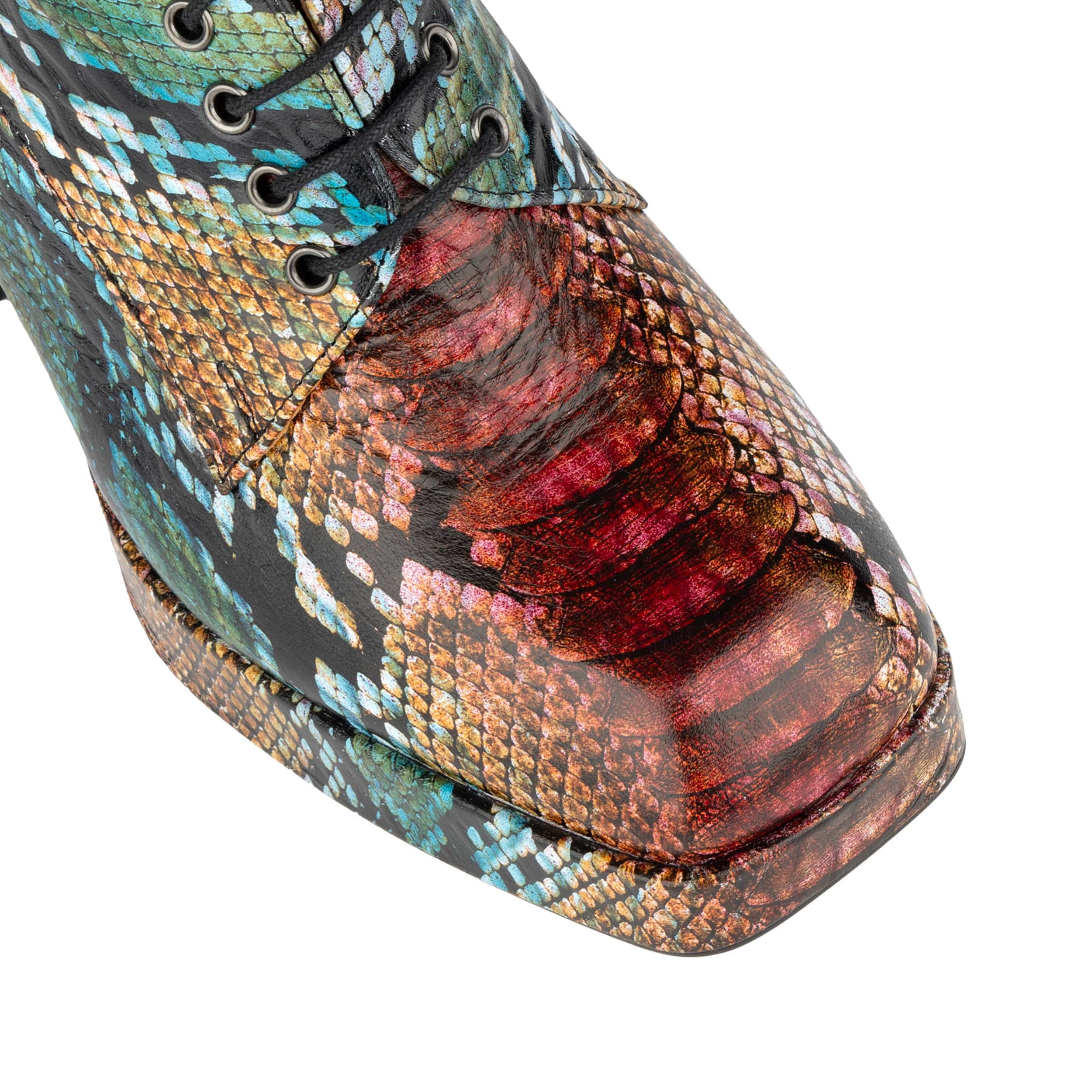 Roulette Platform - Green & Brown Snake - Women's leather oxford pump with platform and block heel - Image 8