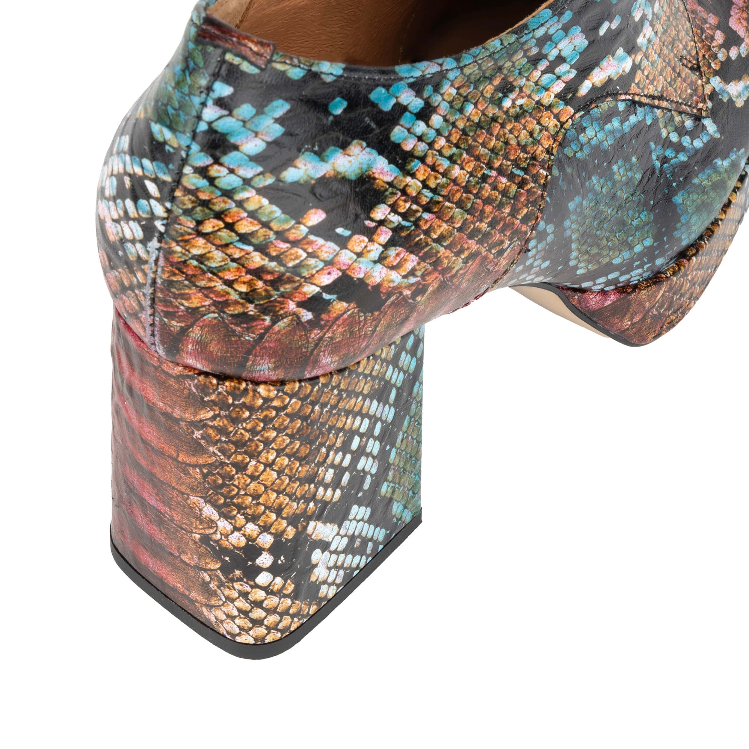 Roulette Platform - Green & Brown Snake - Women's leather oxford pump with platform and block heel - Image 9