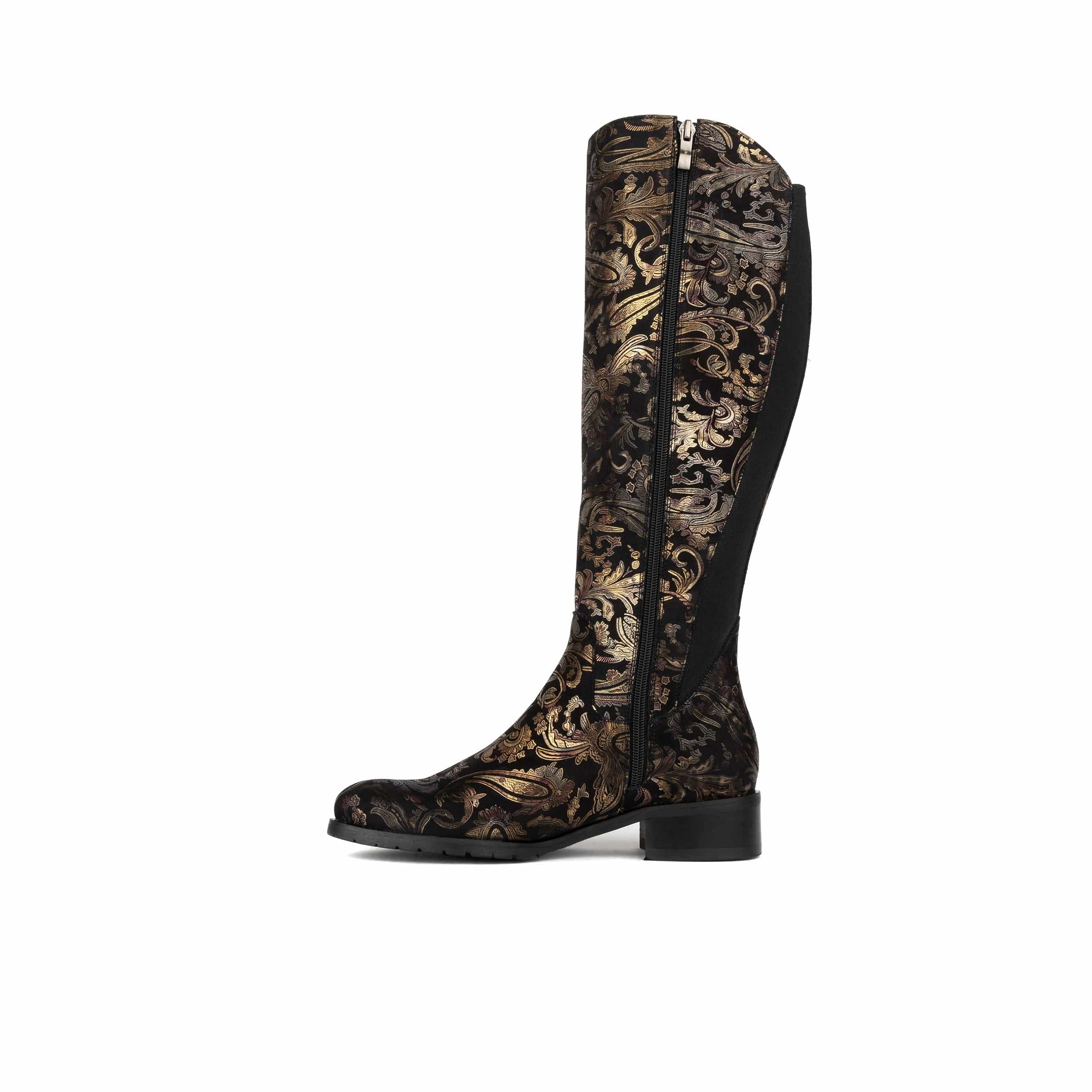 Rubix - Black & Gold & Burgundy - Women's full length zip long boot - Image 3