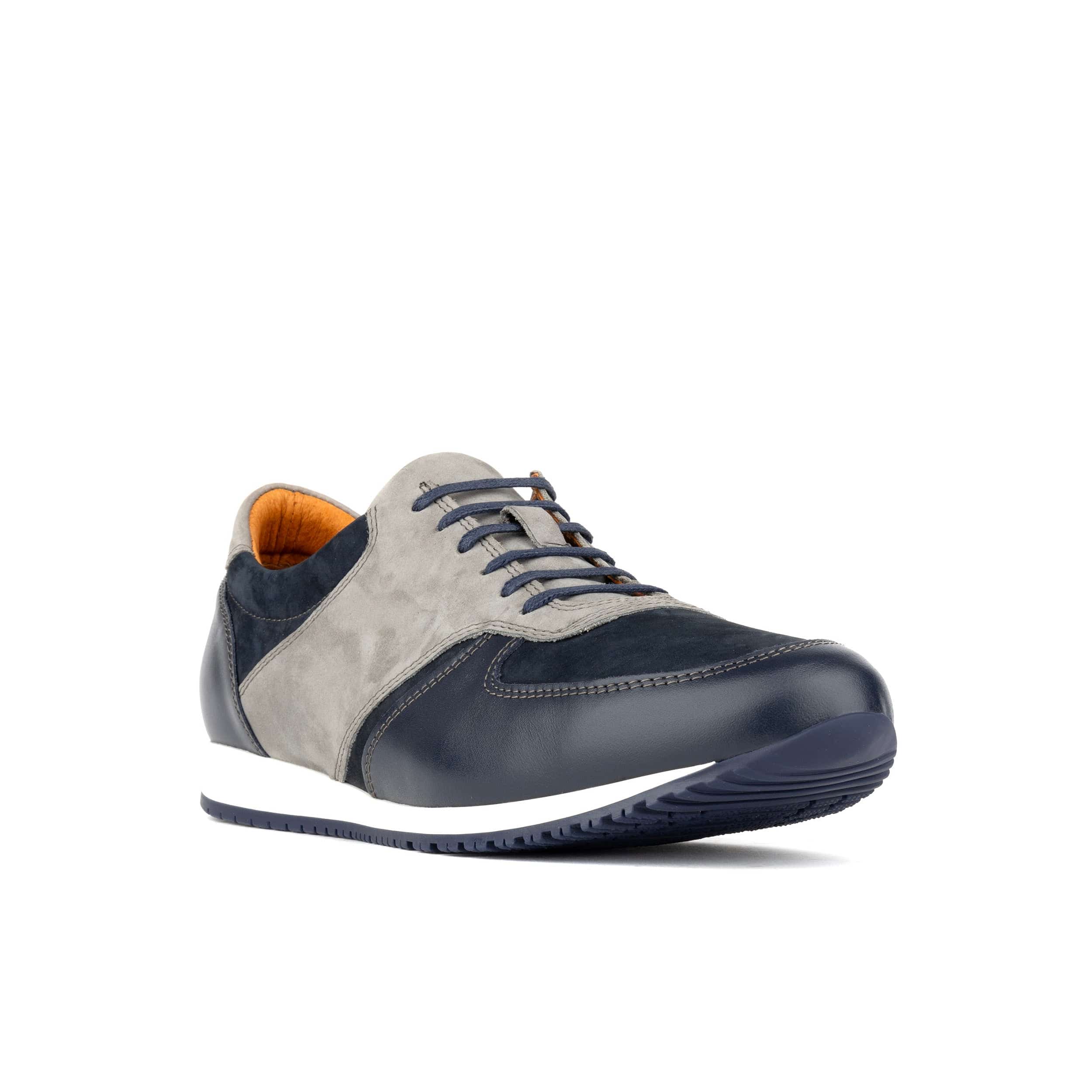 San Francisco - Navy & Grey - Men's lace-up leather & suede trainer - Image 3