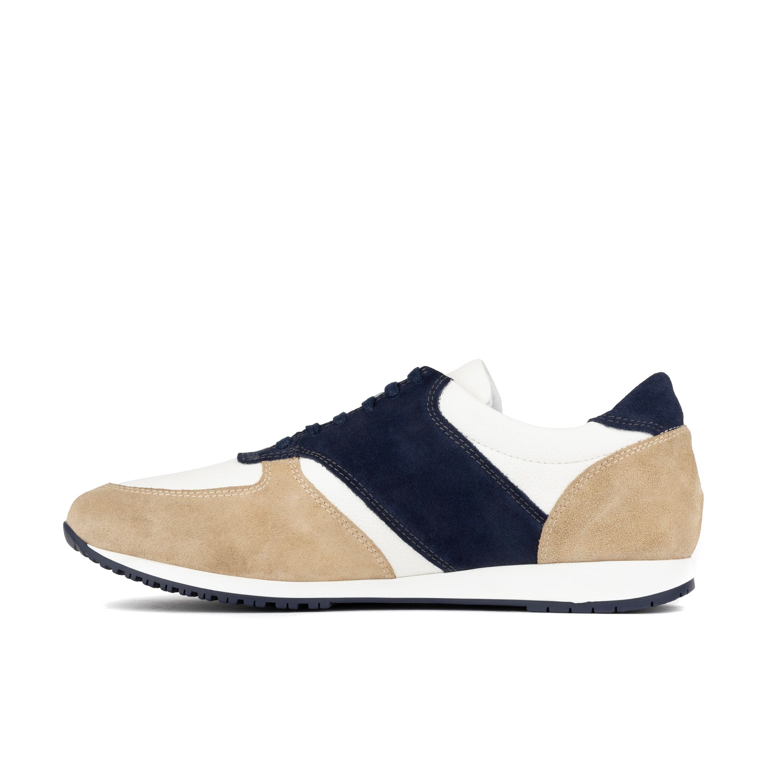 San Francisco - Navy & White & Cream - Men's lace-up leather & suede trainer - Image 3