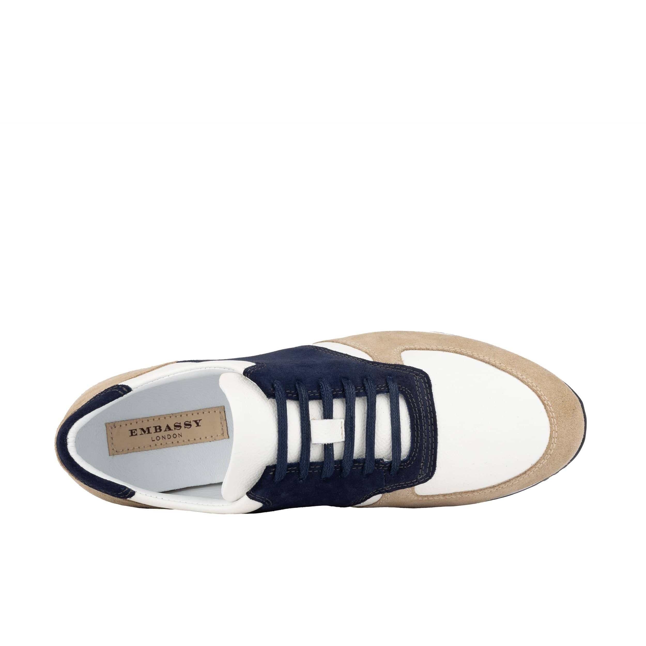 San Francisco - Navy & White & Cream - Men's lace-up leather & suede trainer - Image 6