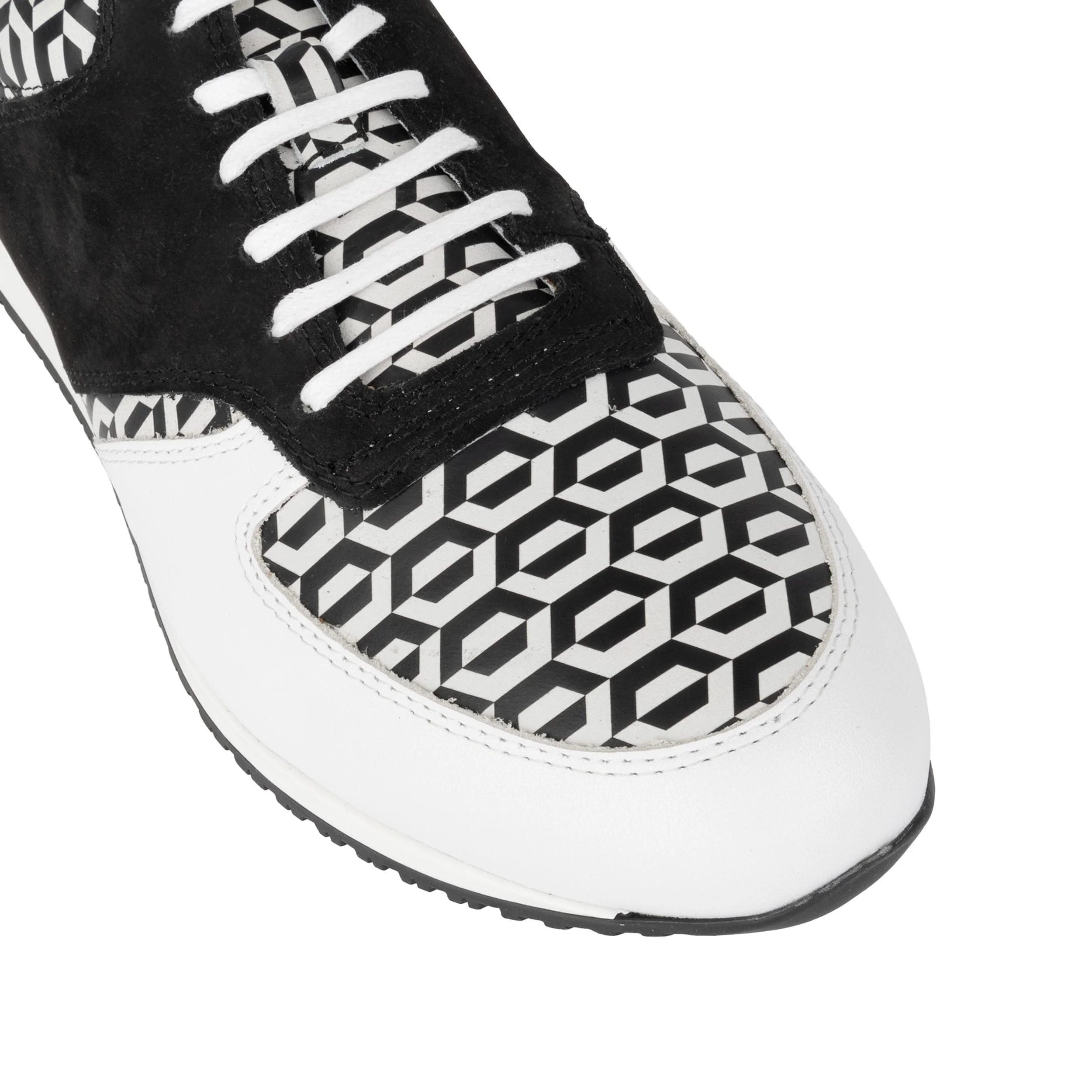 San Francisco - White & Black Hexa - Men's lace-up leather & suede trainer - Image 8