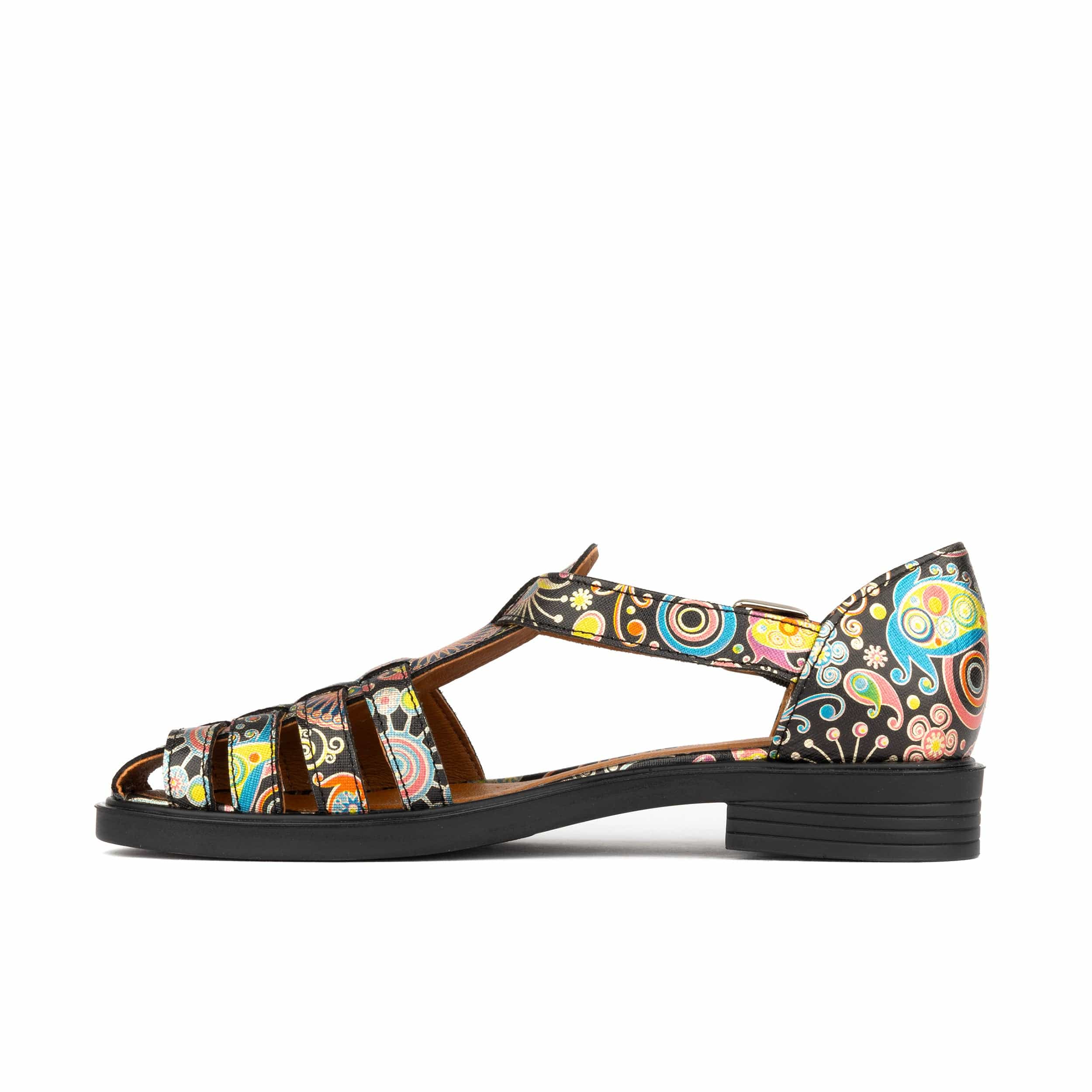 Sandy - Navy & Pink - Women's fishermen flat leather sandal with covered heel - Image 3