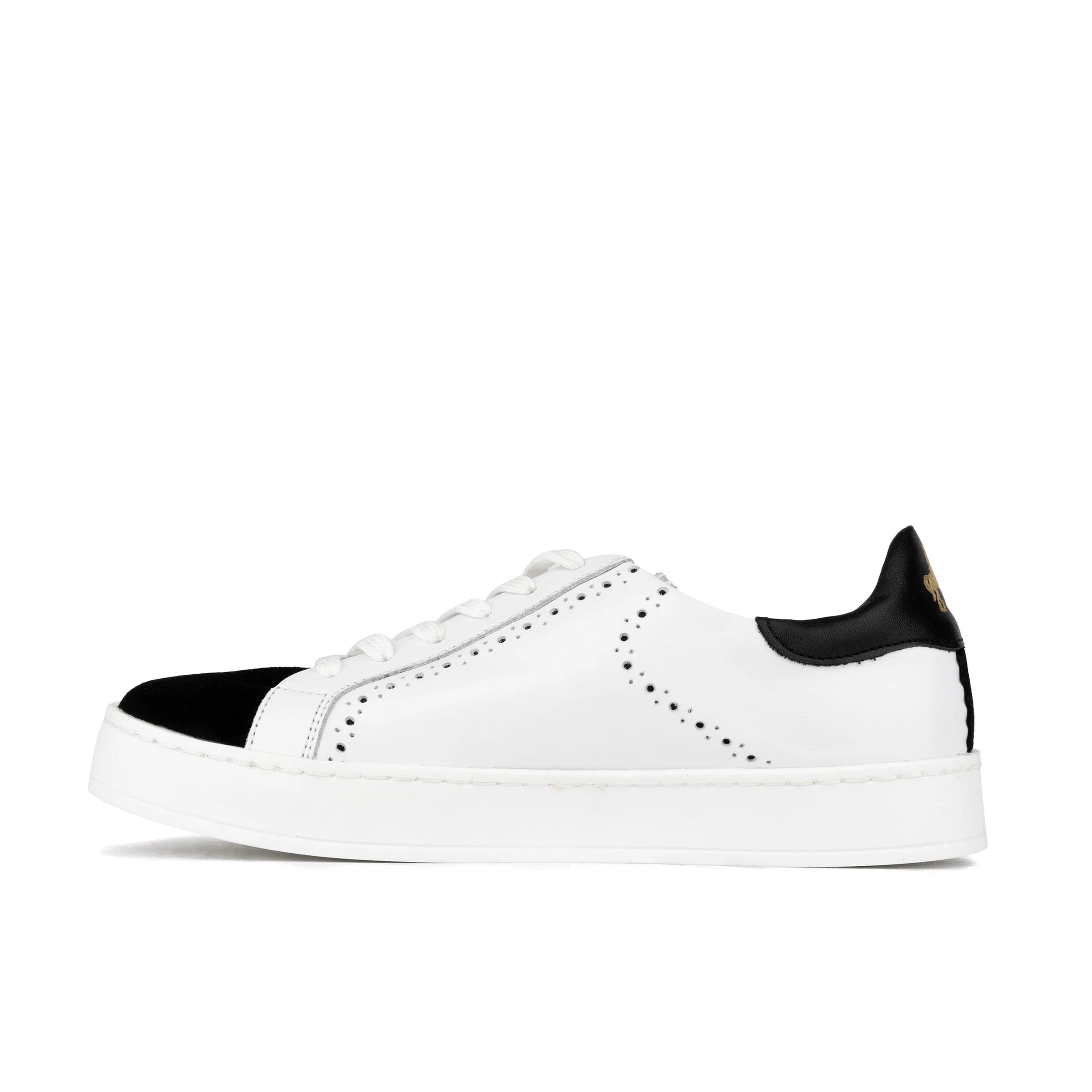 Serena - Black & White - Women’s Leather Trainer with Brogue Details - Image 4