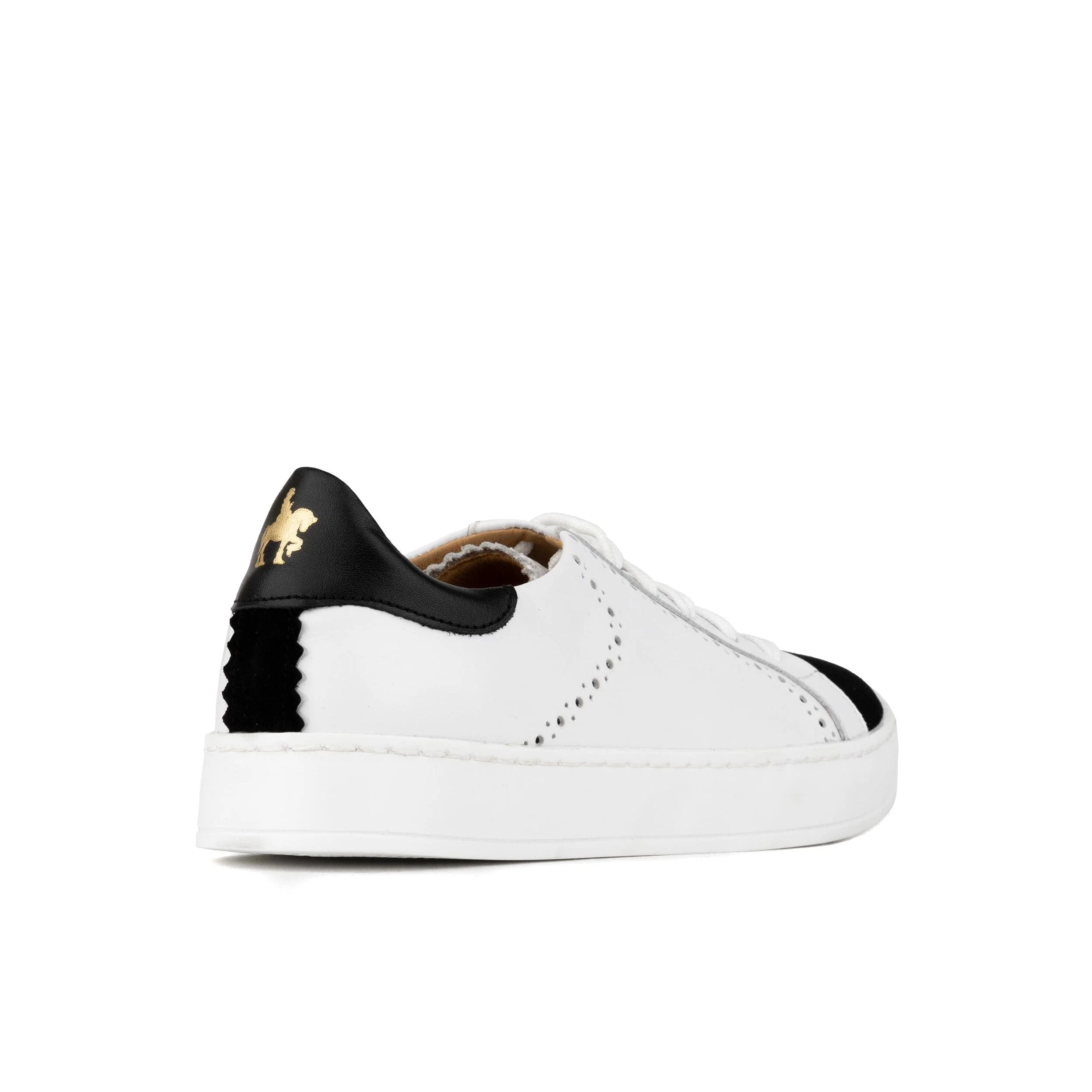 Serena - Black & White - Women’s Leather Trainer with Brogue Details - Image 5