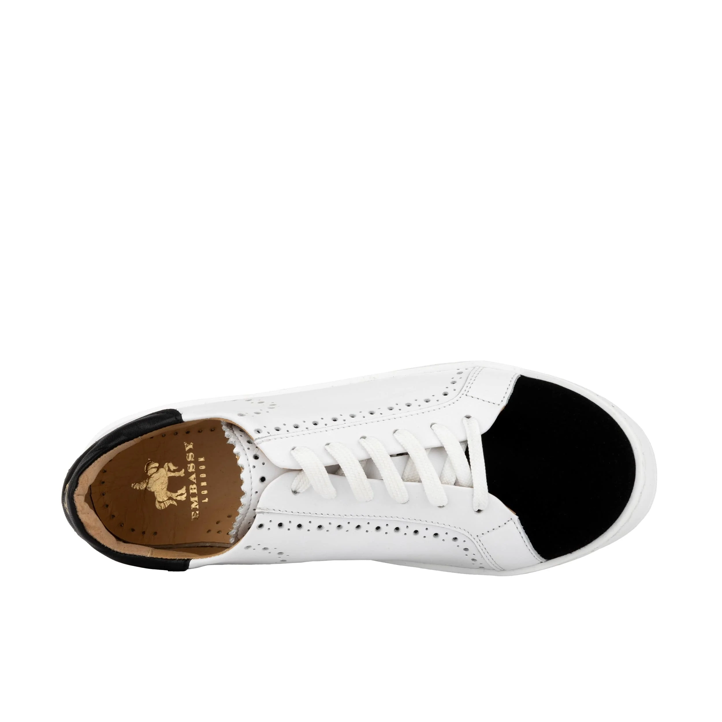 Serena - Black & White - Women’s Leather Trainer with Brogue Details - Image 7