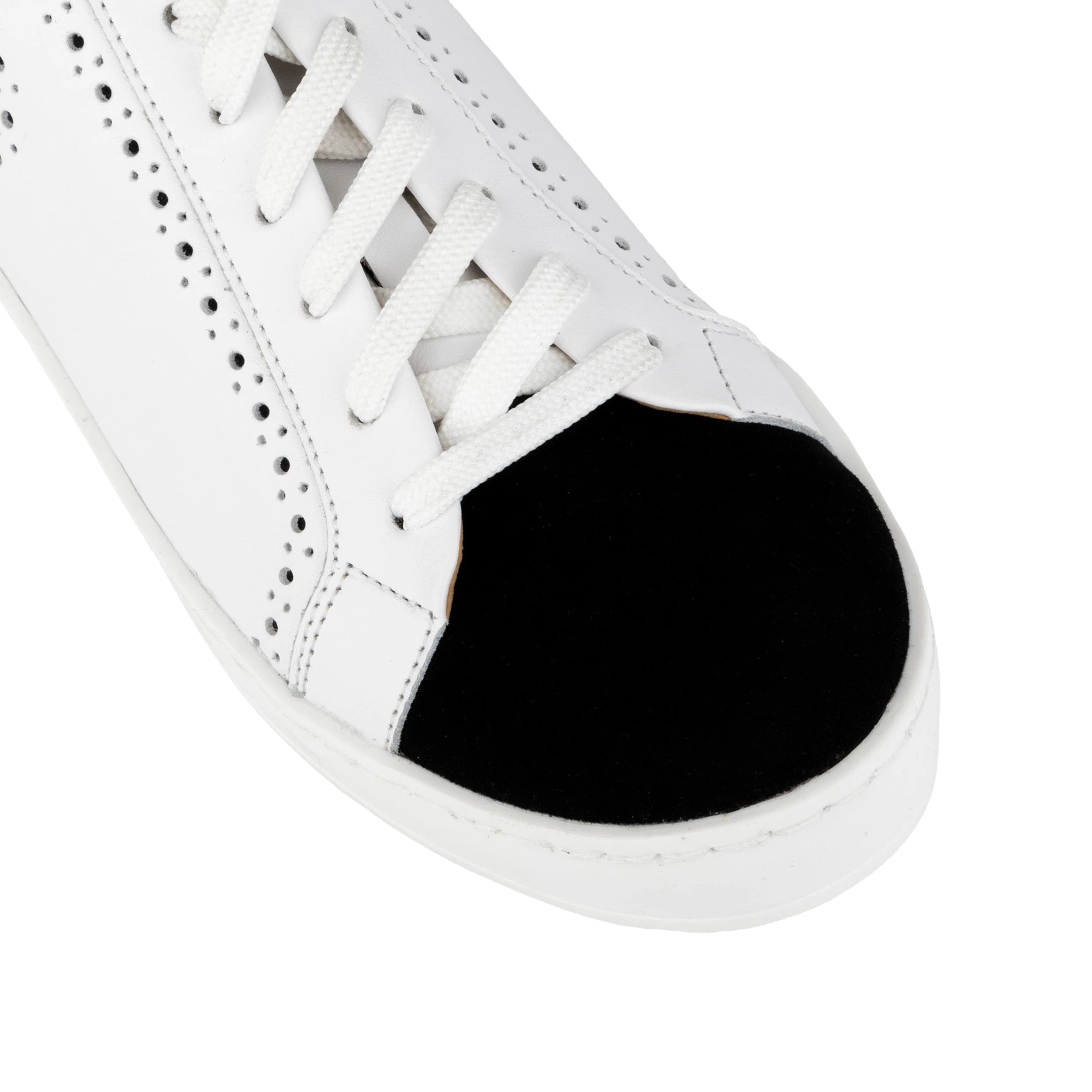 Serena - Black & White - Women’s Leather Trainer with Brogue Details - Image 8