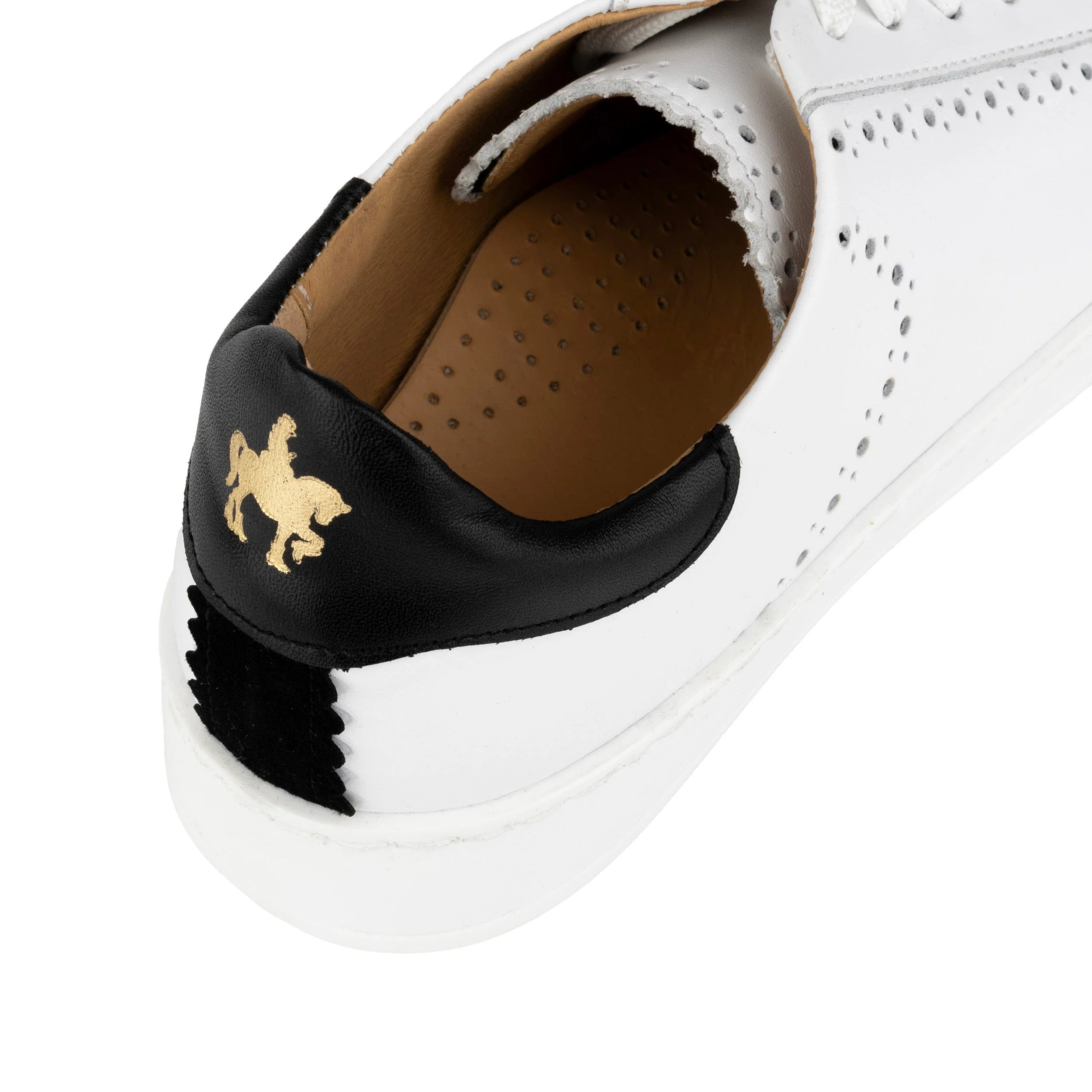 Serena - Black & White - Women’s Leather Trainer with Brogue Details - Image 9