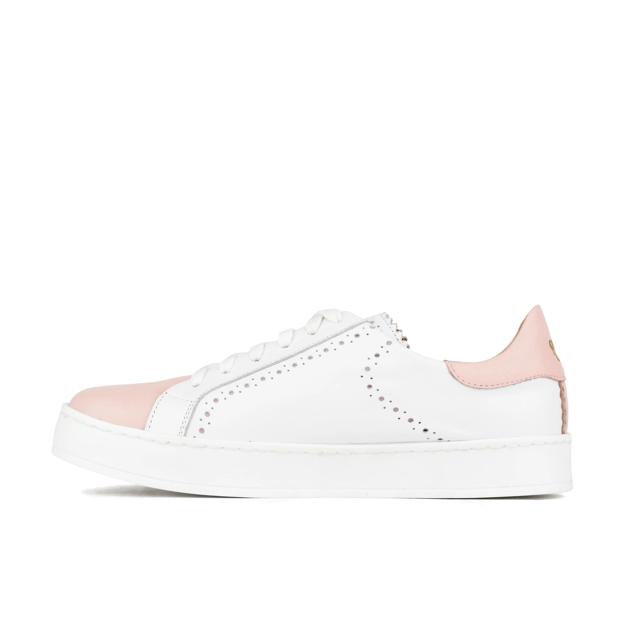 Serena - Pink & White - Women’s Leather Trainer with Brogue Details - Image 3