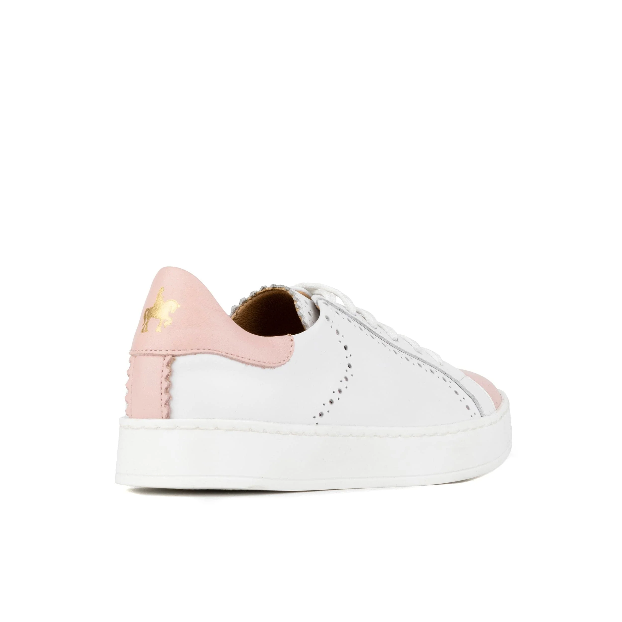 Serena - Pink & White - Women’s Leather Trainer with Brogue Details - Image 4