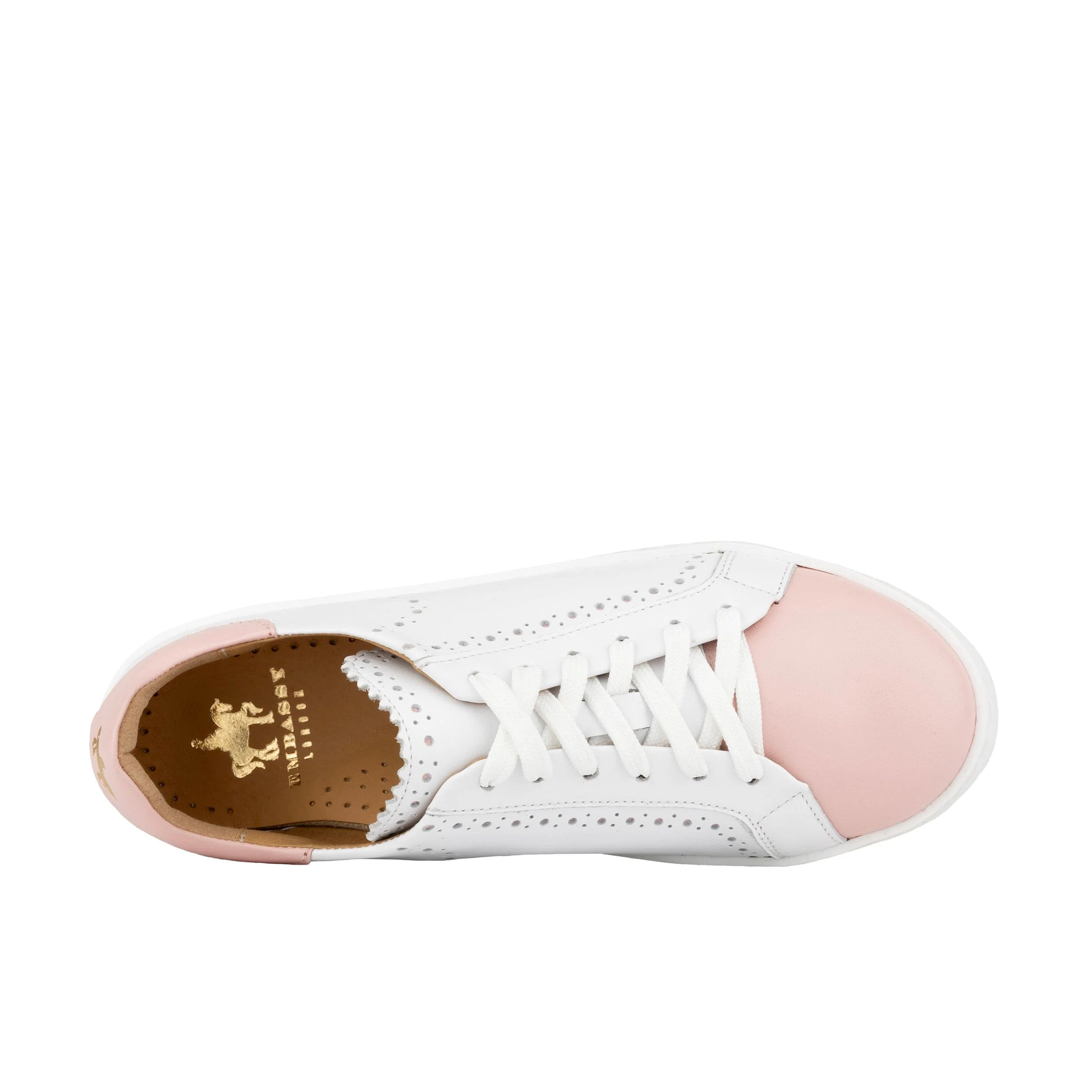 Serena - Pink & White - Women’s Leather Trainer with Brogue Details - Image 6