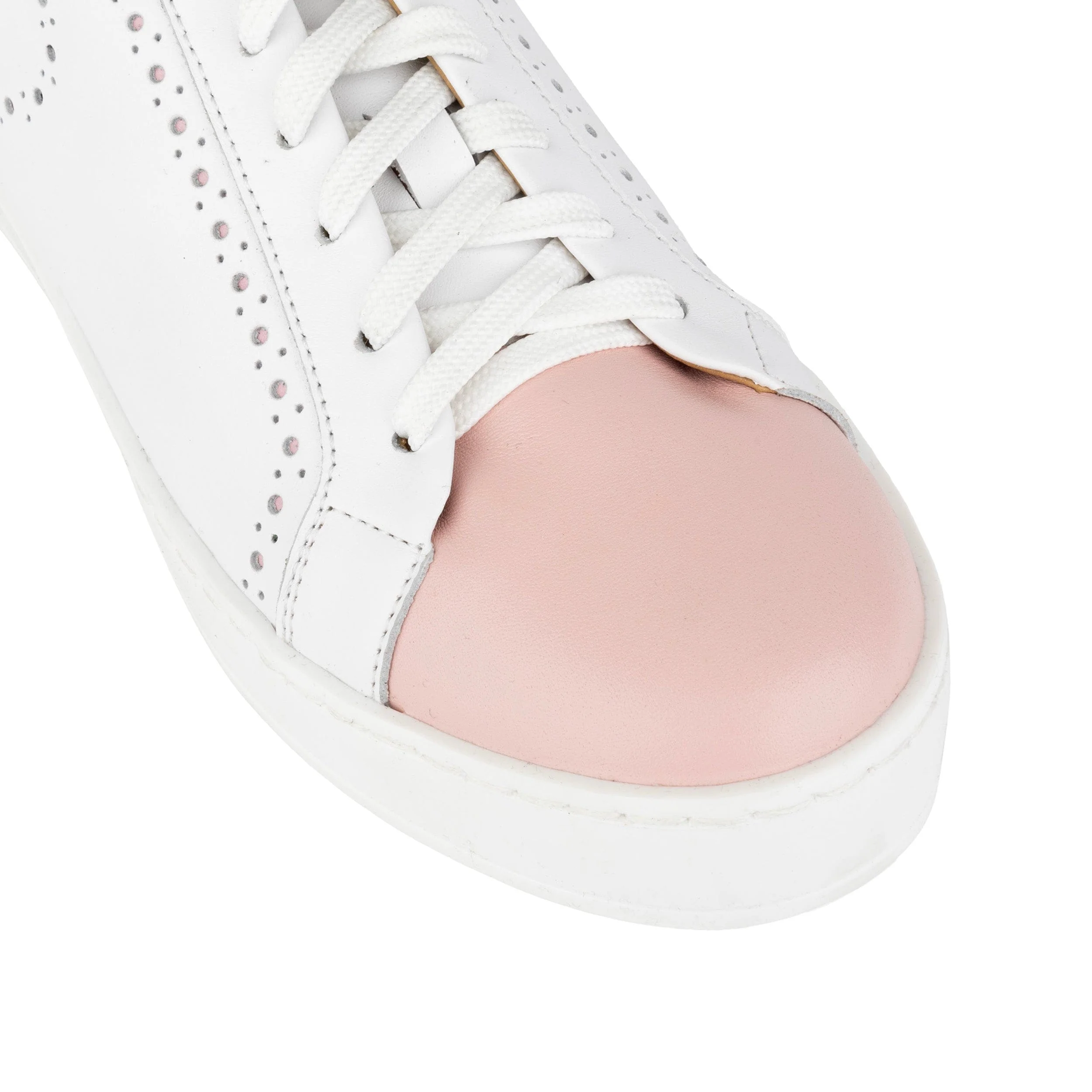 Serena - Pink & White - Women’s Leather Trainer with Brogue Details - Image 7