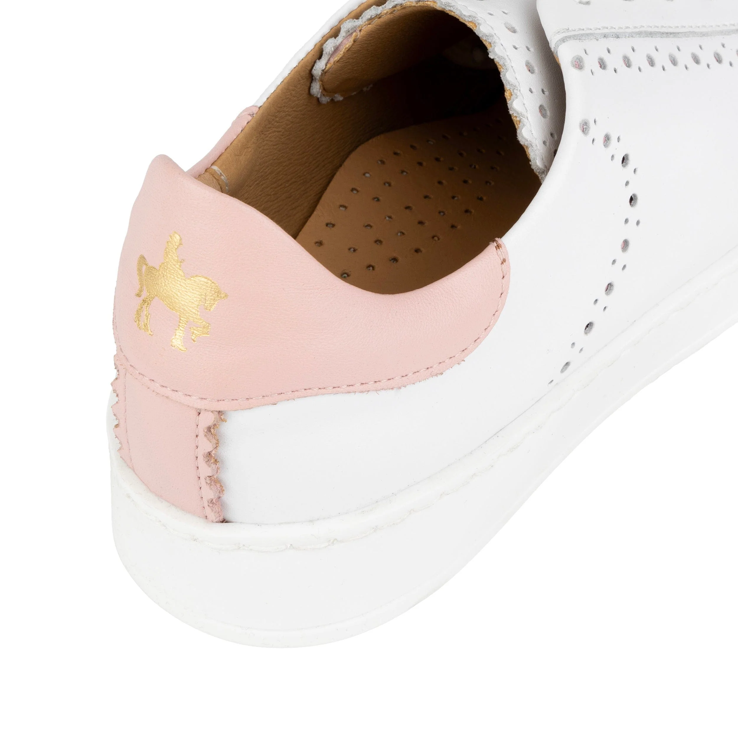 Serena - Pink & White - Women’s Leather Trainer with Brogue Details - Image 8