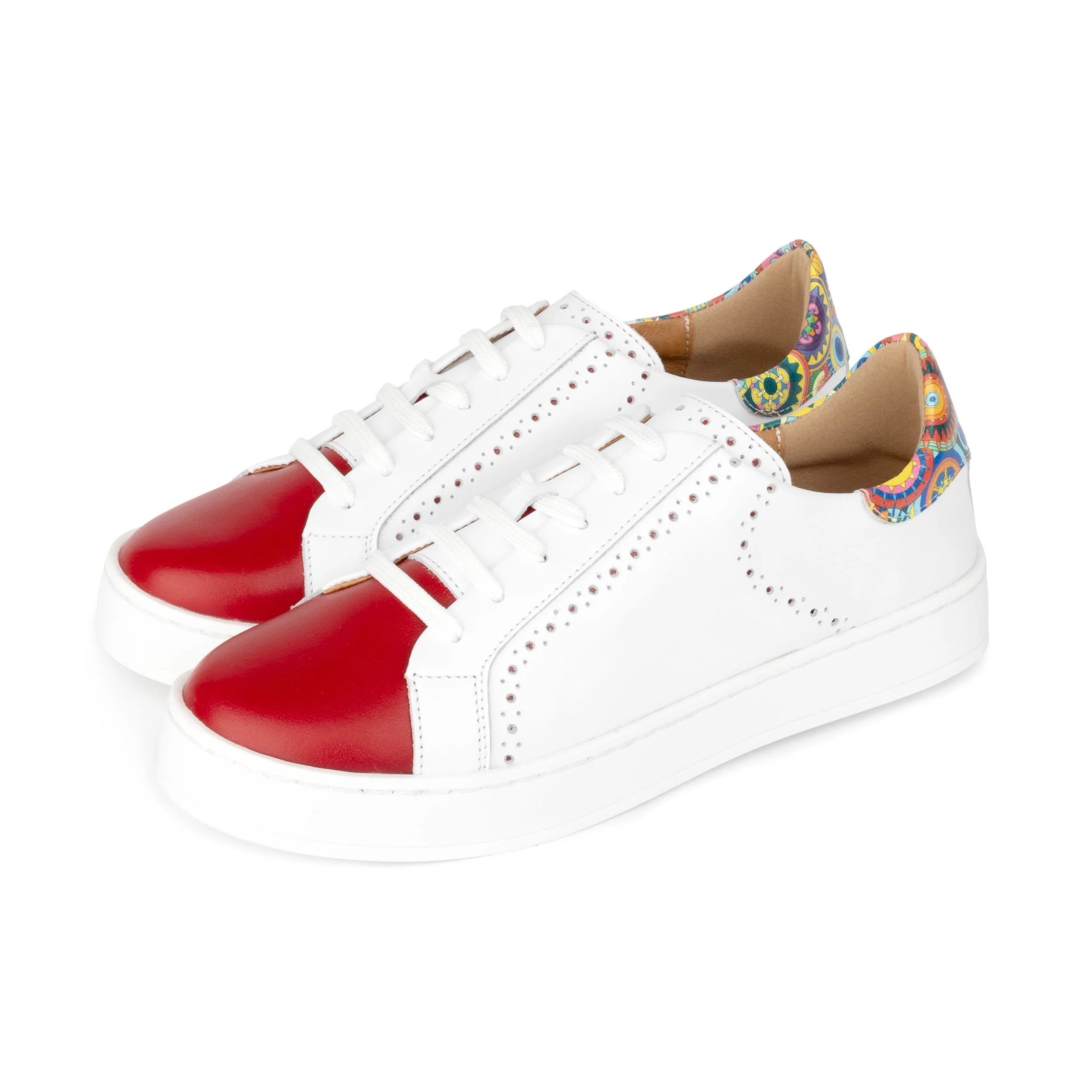 Serena - Red & Signature Print - Women’s Leather Trainer with Brogue Details - Image 10