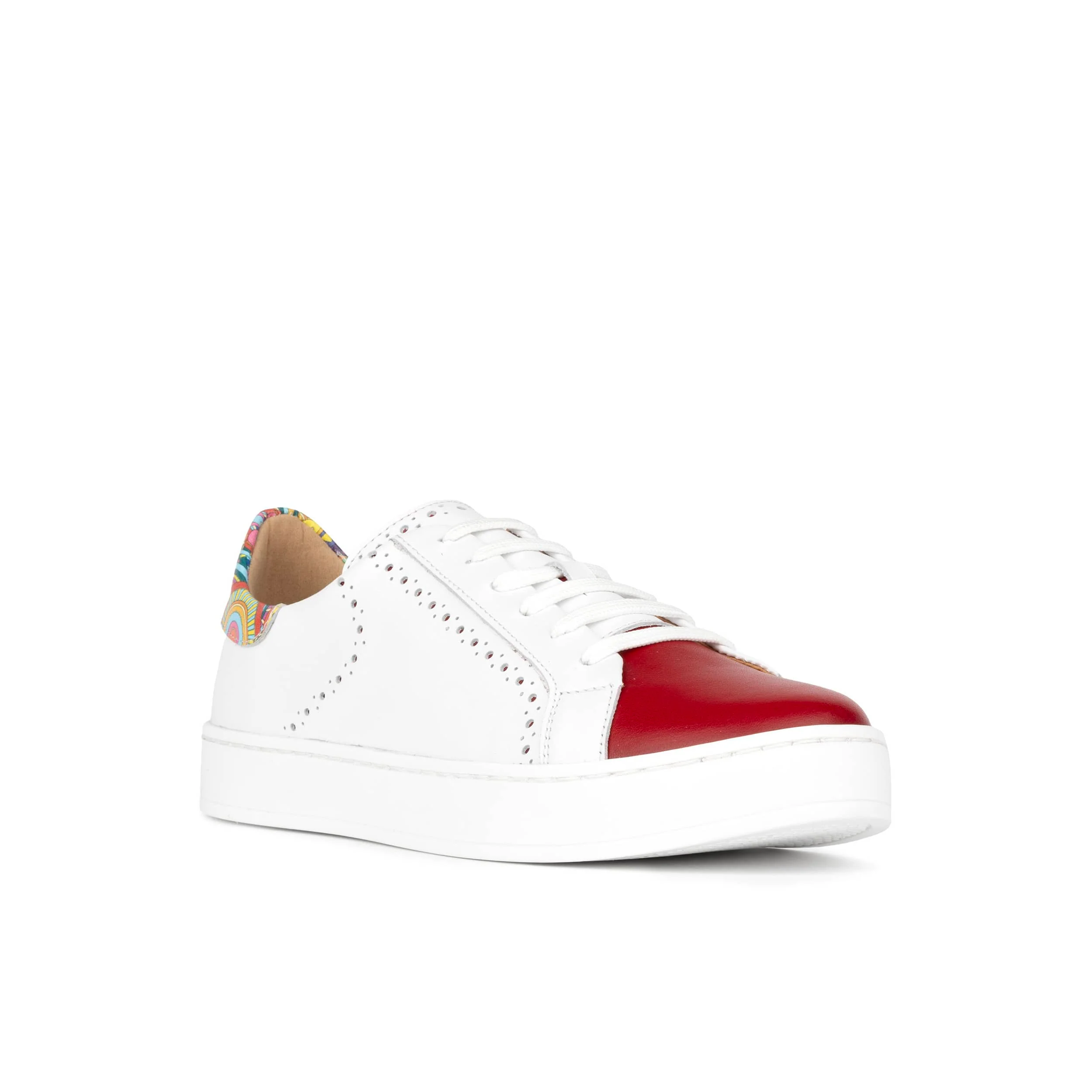 Serena - Red & Signature Print - Women’s Leather Trainer with Brogue Details - Image 3