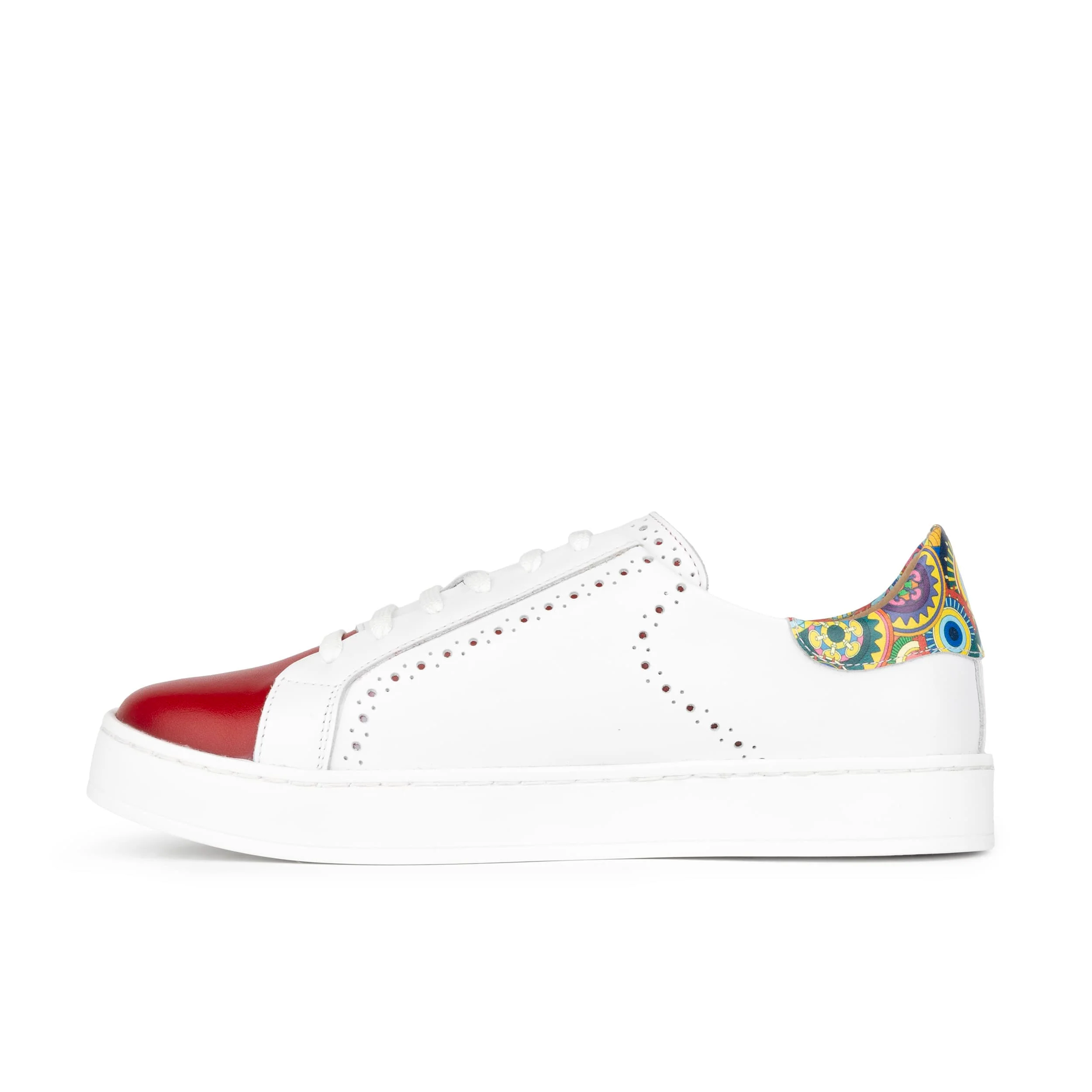 Serena - Red & Signature Print - Women’s Leather Trainer with Brogue Details - Image 4