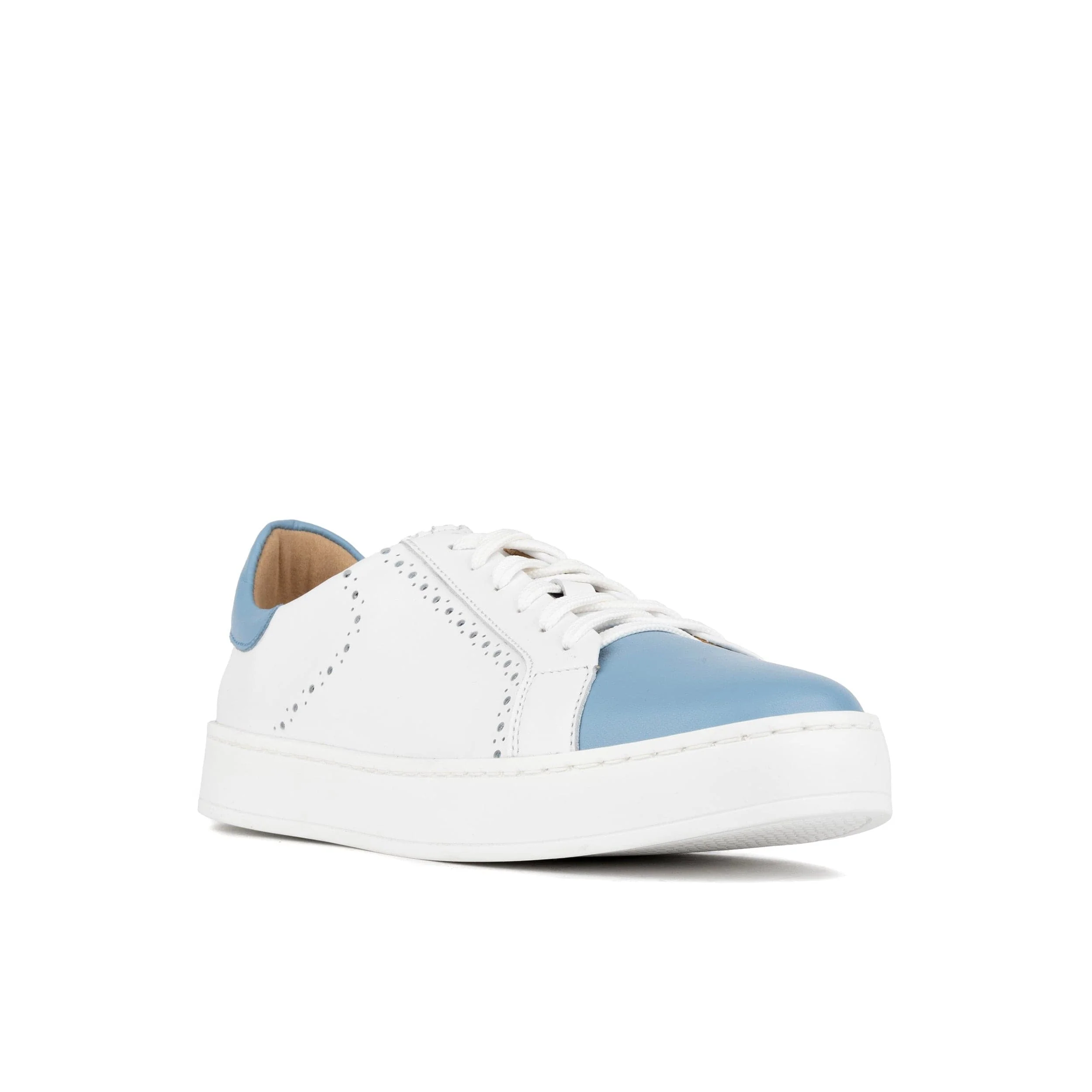 Serena - White & Blue - Women’s Leather Trainer with Brogue Details - Image 2