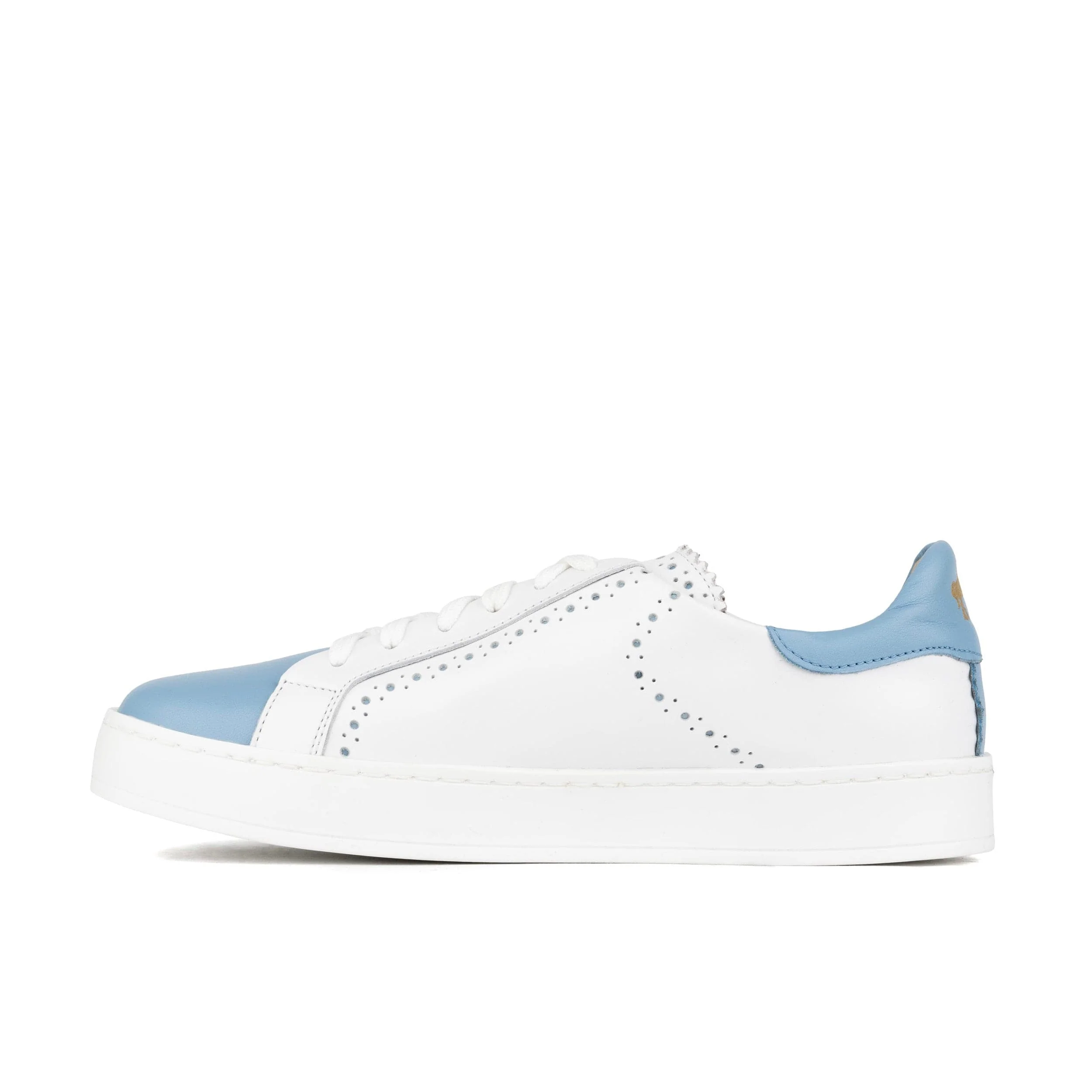 Serena - White & Blue - Women’s Leather Trainer with Brogue Details - Image 3