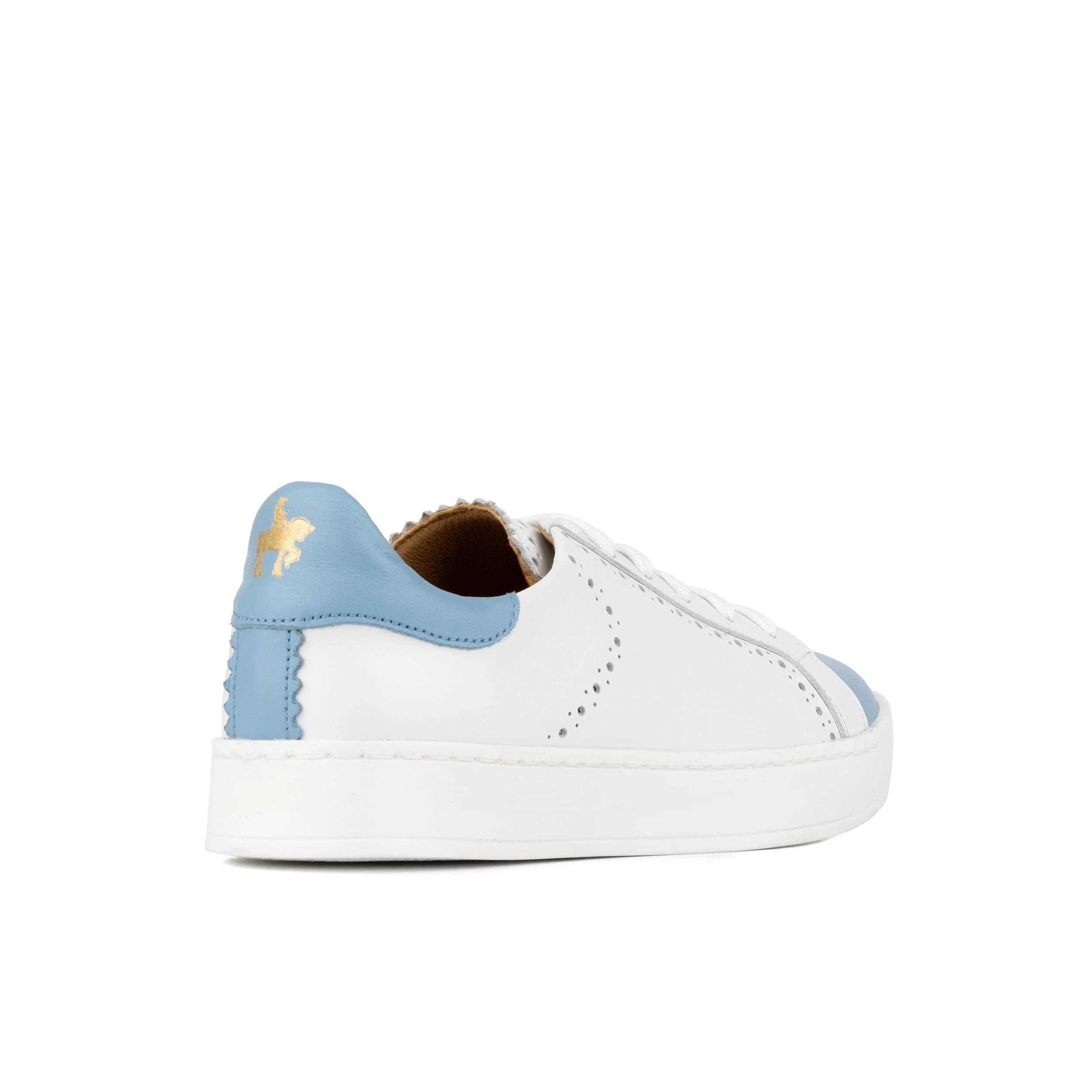 Serena - White & Blue - Women’s Leather Trainer with Brogue Details - Image 4