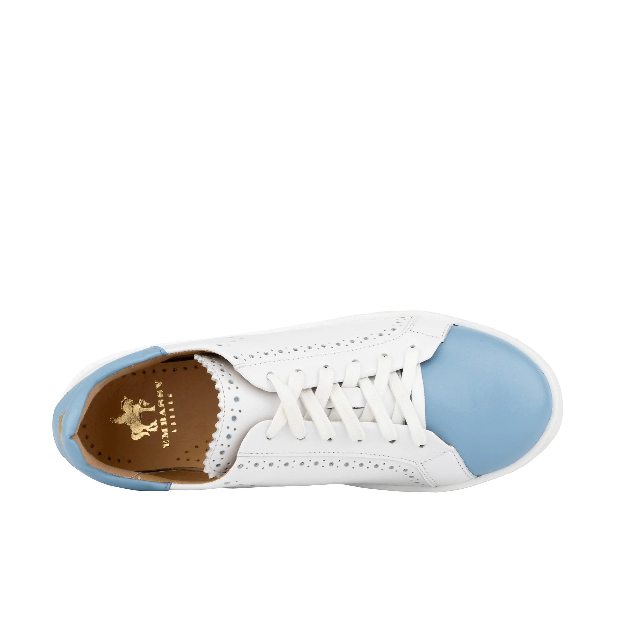 Serena - White & Blue - Women’s Leather Trainer with Brogue Details - Image 6