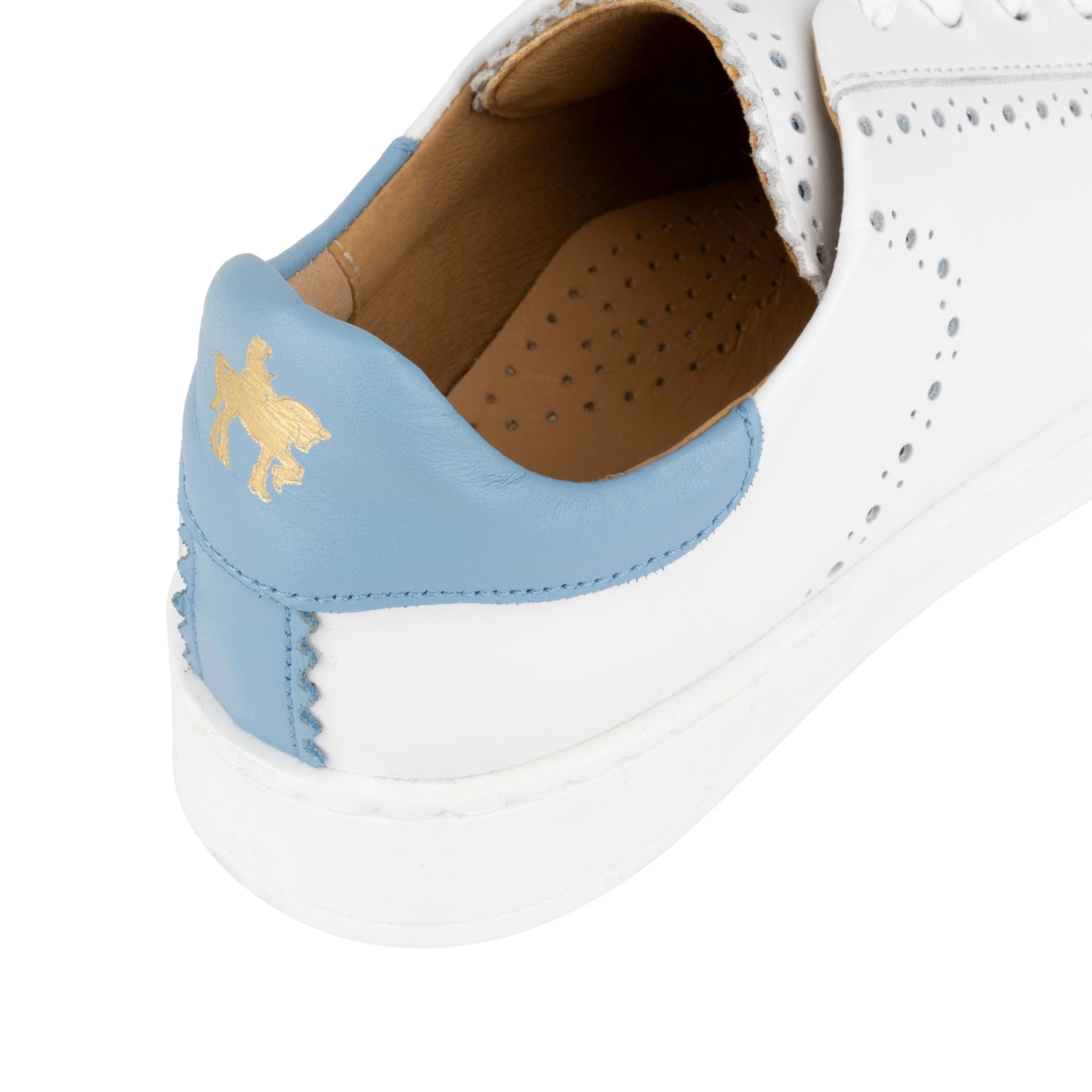 Serena - White & Blue - Women’s Leather Trainer with Brogue Details - Image 8