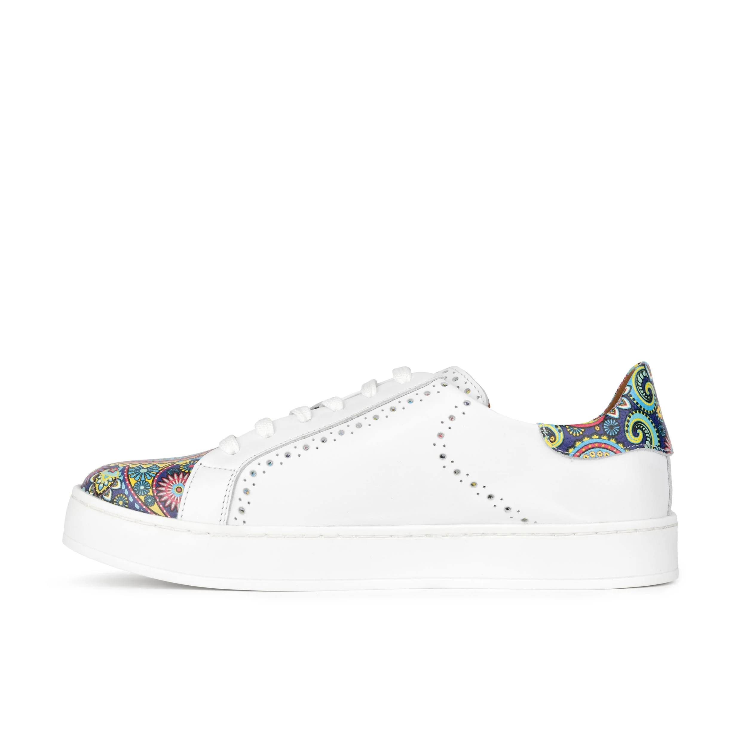 Serena - White & Festival Blue - Women’s Leather Trainer with Brogue Details - Image 3
