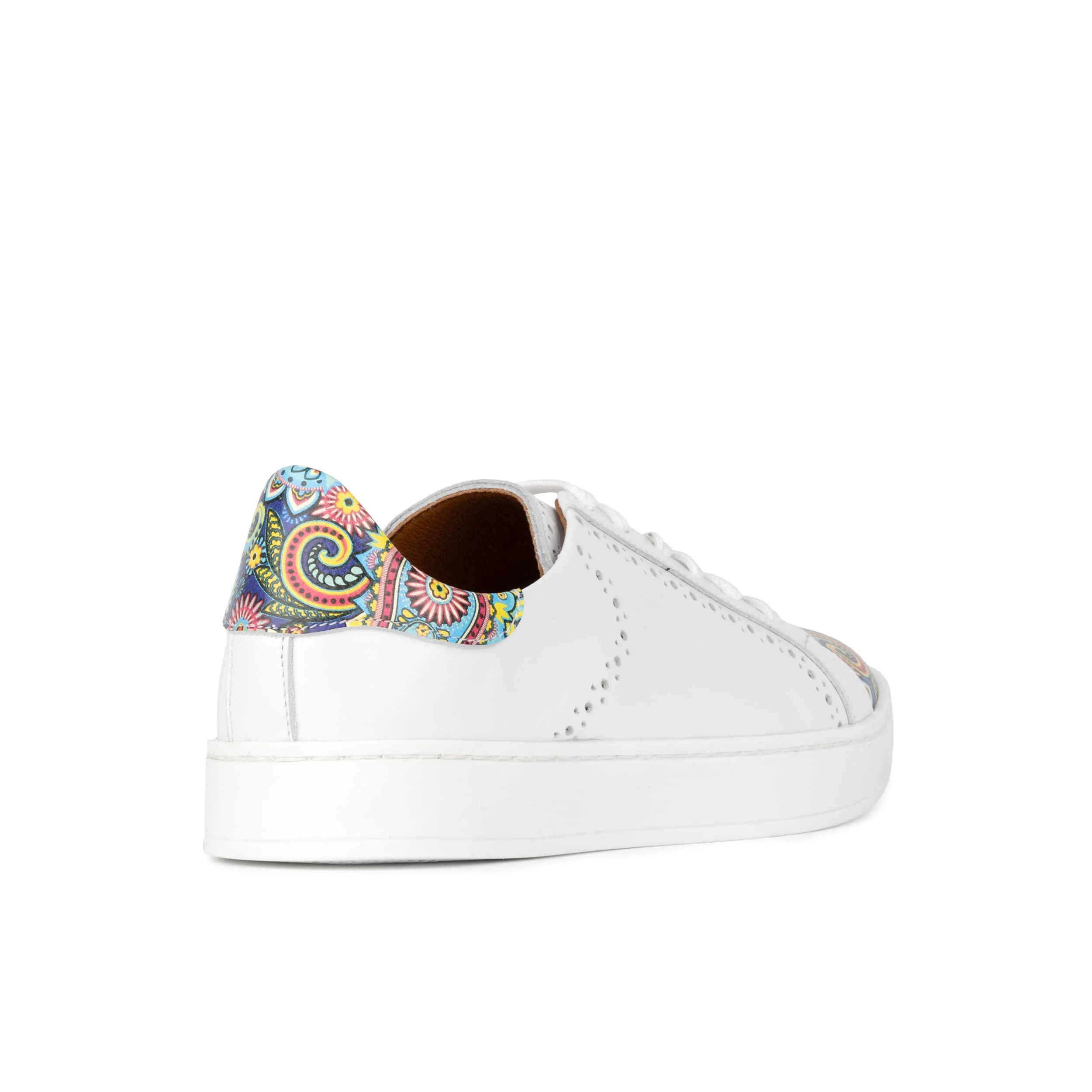 Serena - White & Festival Blue - Women’s Leather Trainer with Brogue Details - Image 4