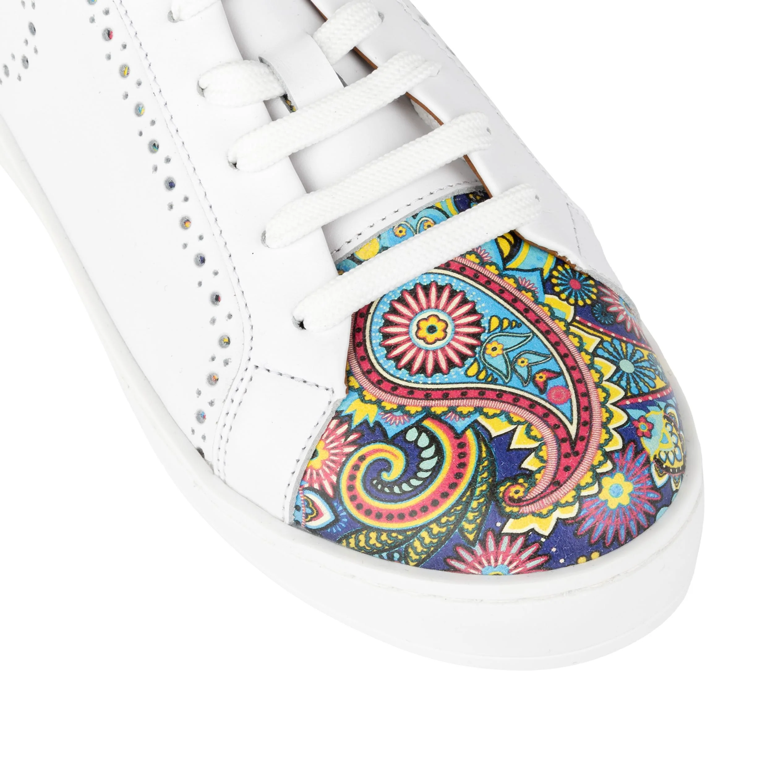 Serena - White & Festival Blue - Women’s Leather Trainer with Brogue Details - Image 7