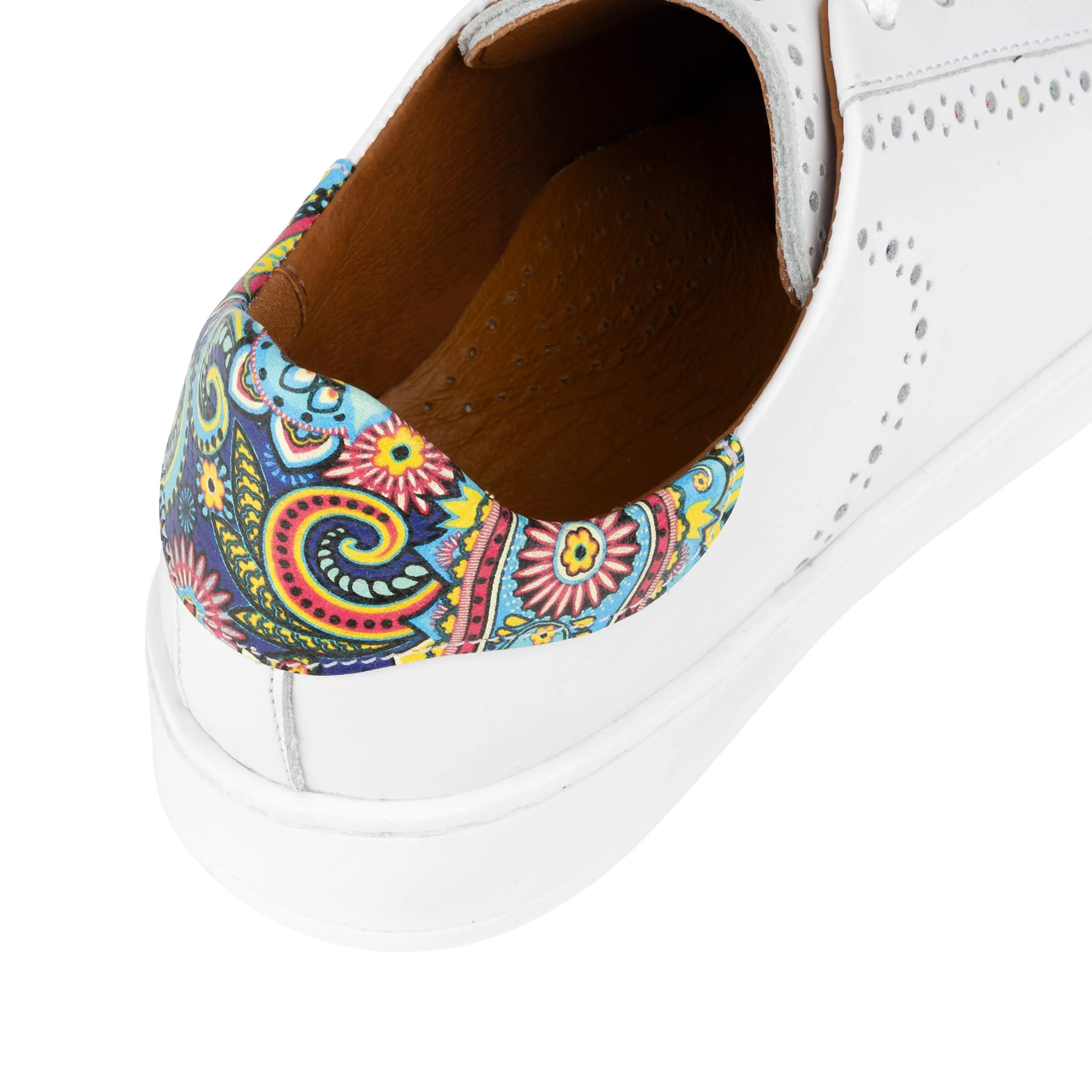 Serena - White & Festival Blue - Women’s Leather Trainer with Brogue Details - Image 8