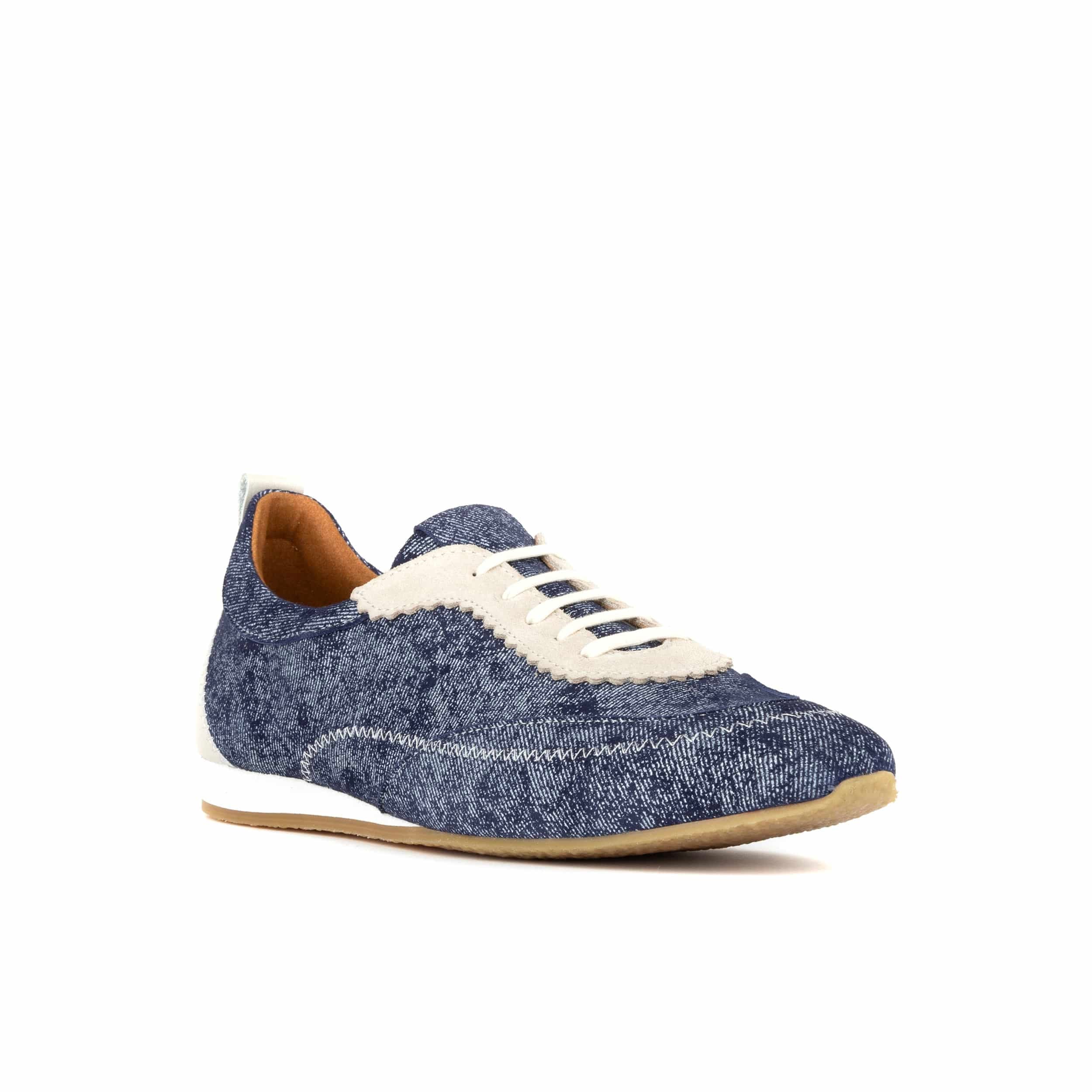 Shoreditch - Denim - Women's Suede & Denim Slim Trainer - Image 3
