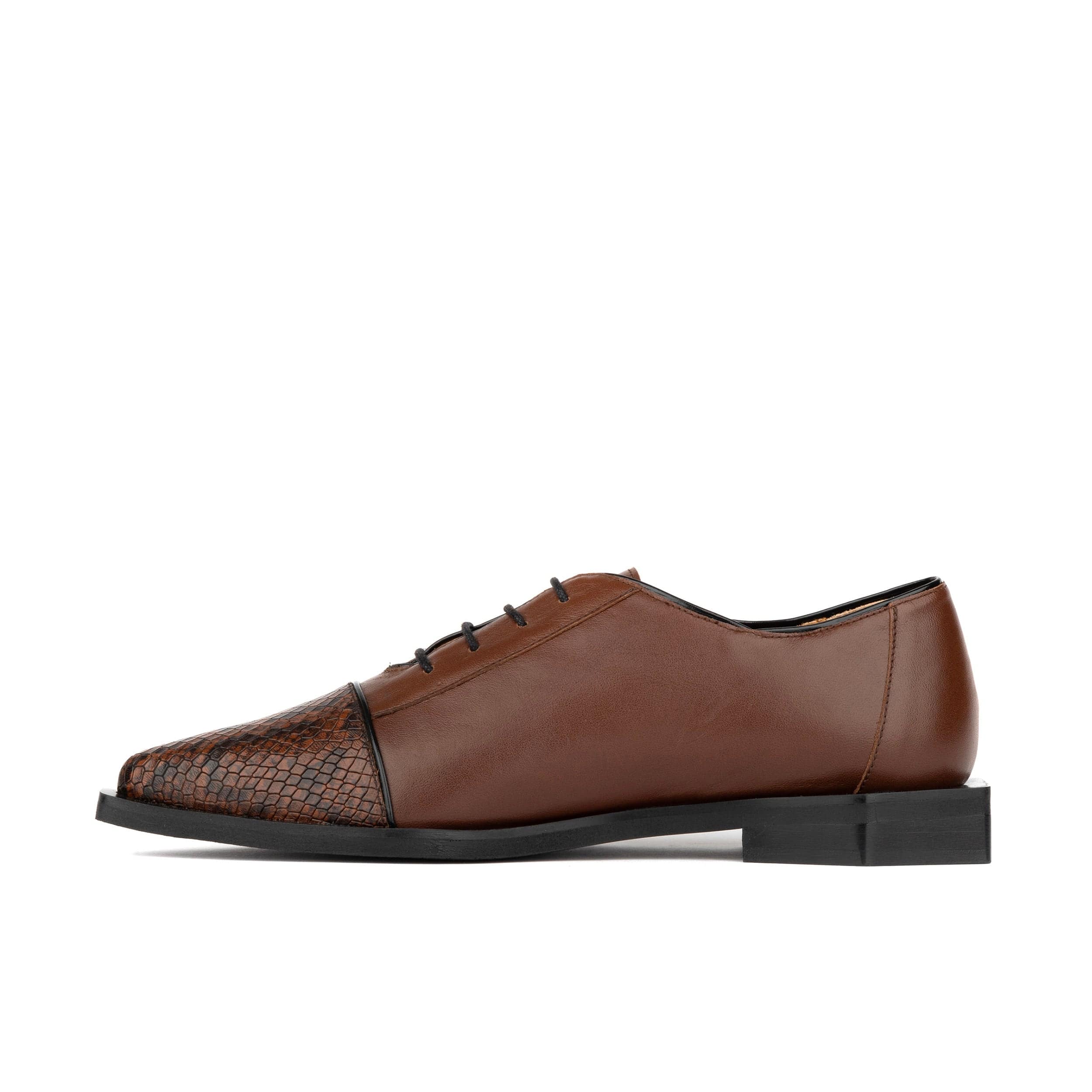 Sloan - Brown & Snake - Women's Leather Oxford with Snakeskin toe - Image 3