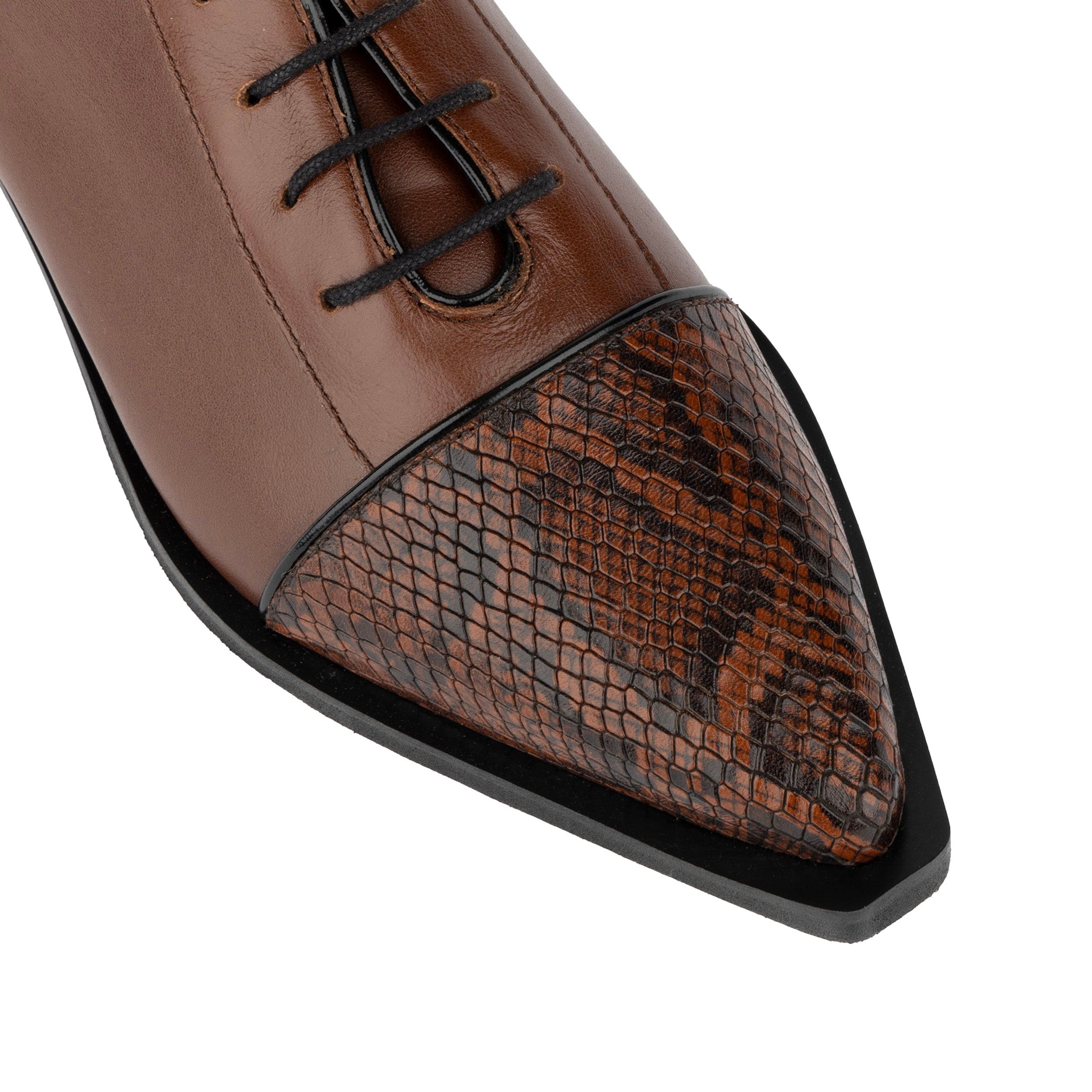 Sloan - Brown & Snake - Women's Leather Oxford with Snakeskin toe - Image 7