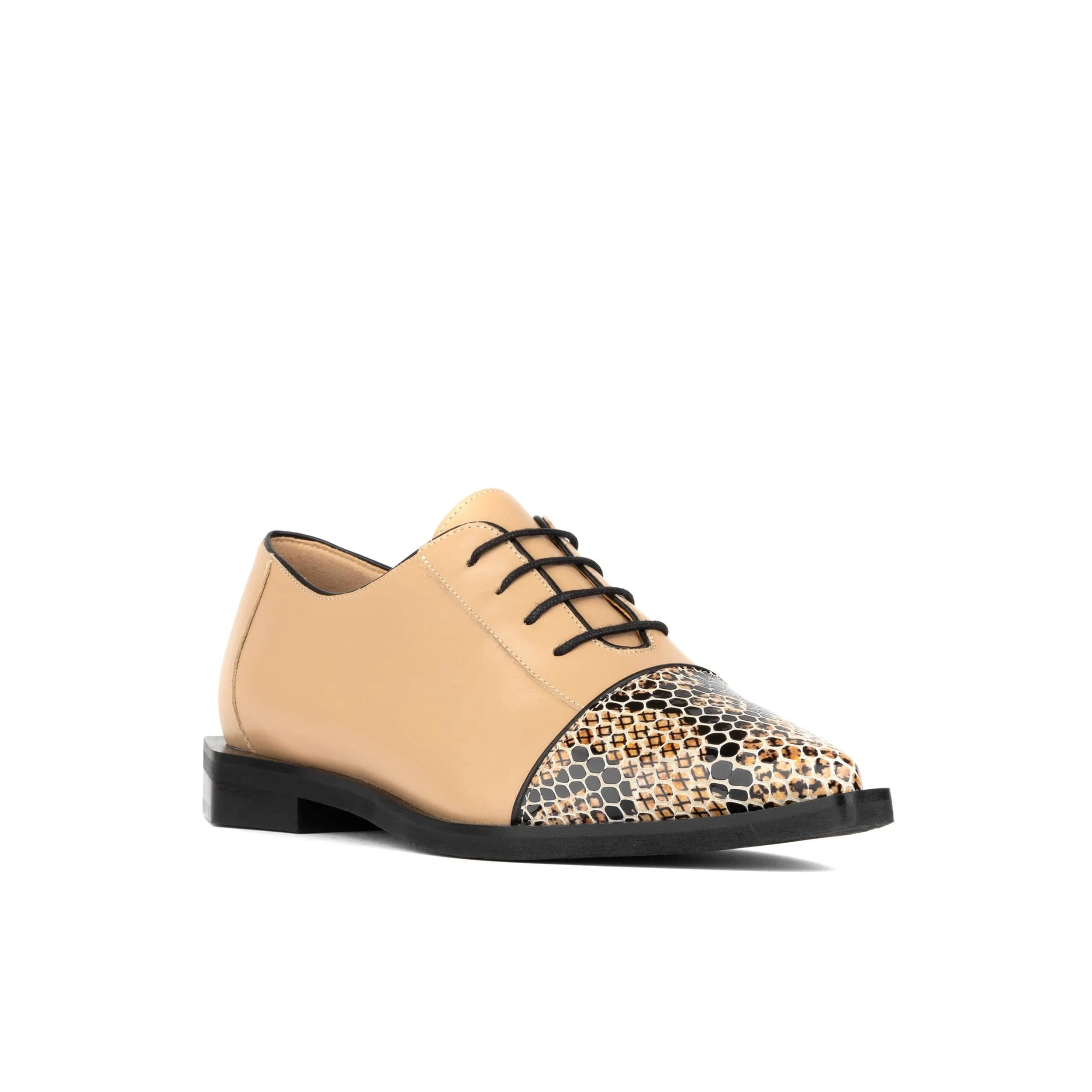 Sloan - Cream - Women's Leather Oxford with Snakeskin toe - Image 3