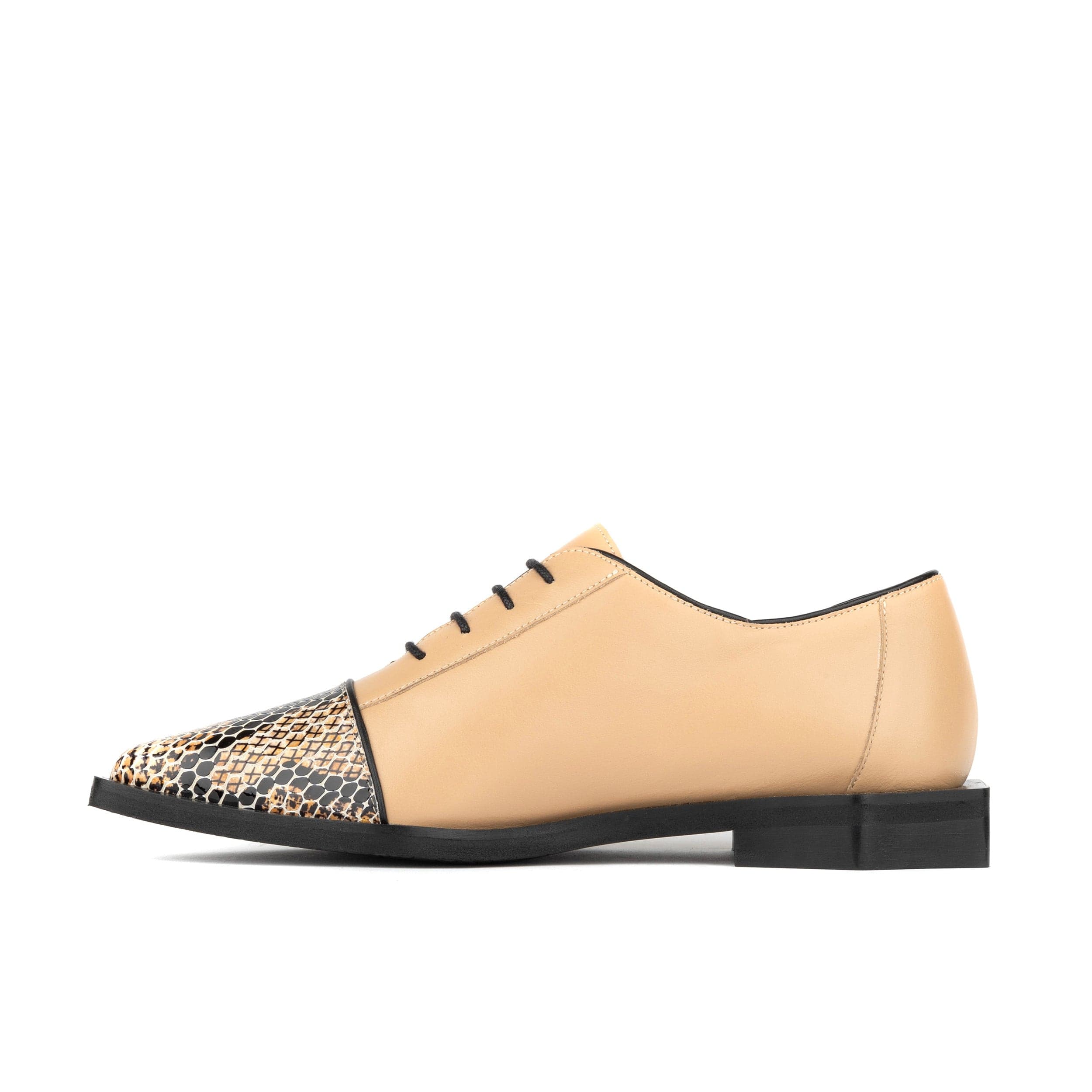 Sloan - Cream - Women's Leather Oxford with Snakeskin toe - Image 4