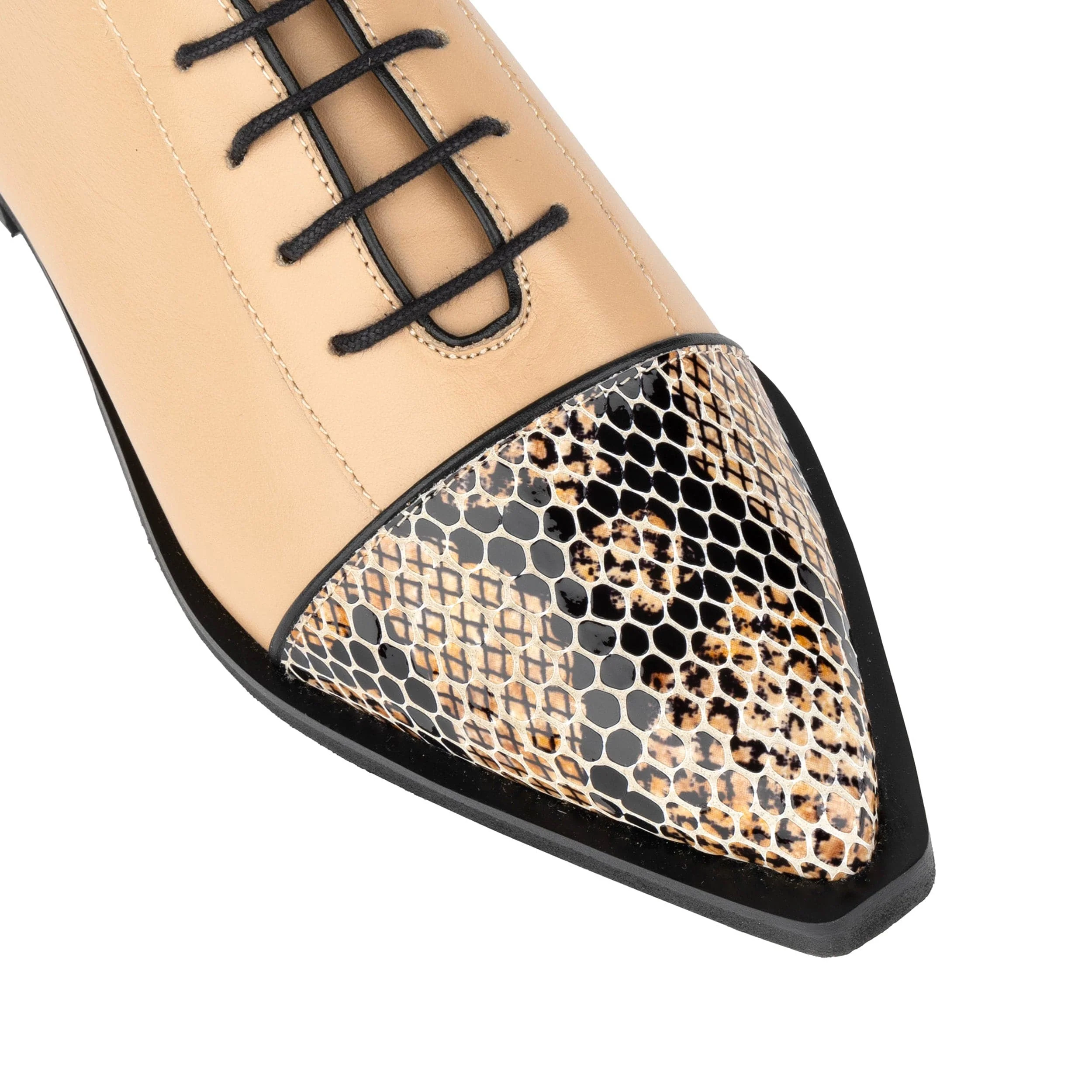 Sloan - Cream - Women's Leather Oxford with Snakeskin toe - Image 8