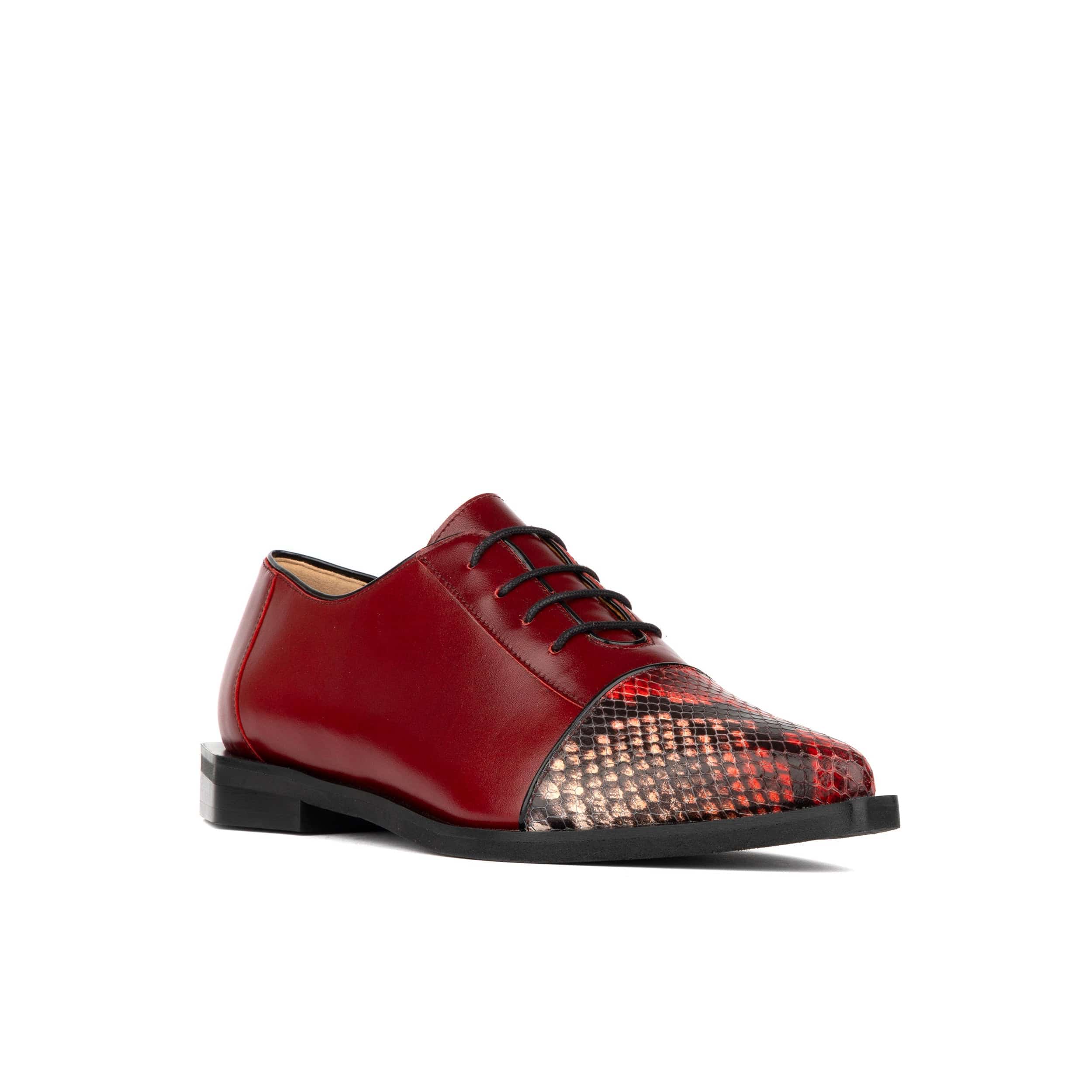 Sloan - Red - Women's Leather Oxford with Snakeskin toe - Image 3
