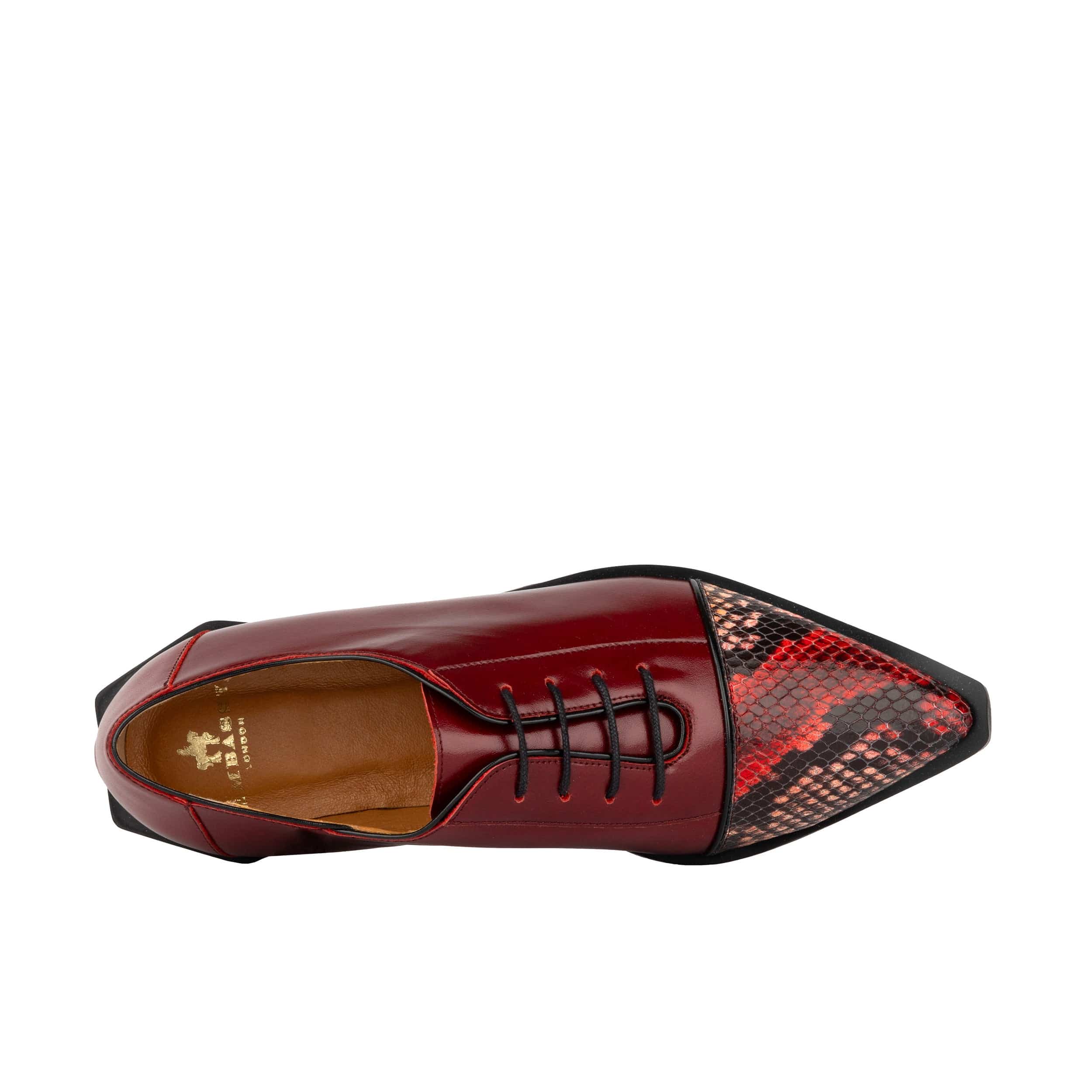 Sloan - Red - Women's Leather Oxford with Snakeskin toe - Image 7