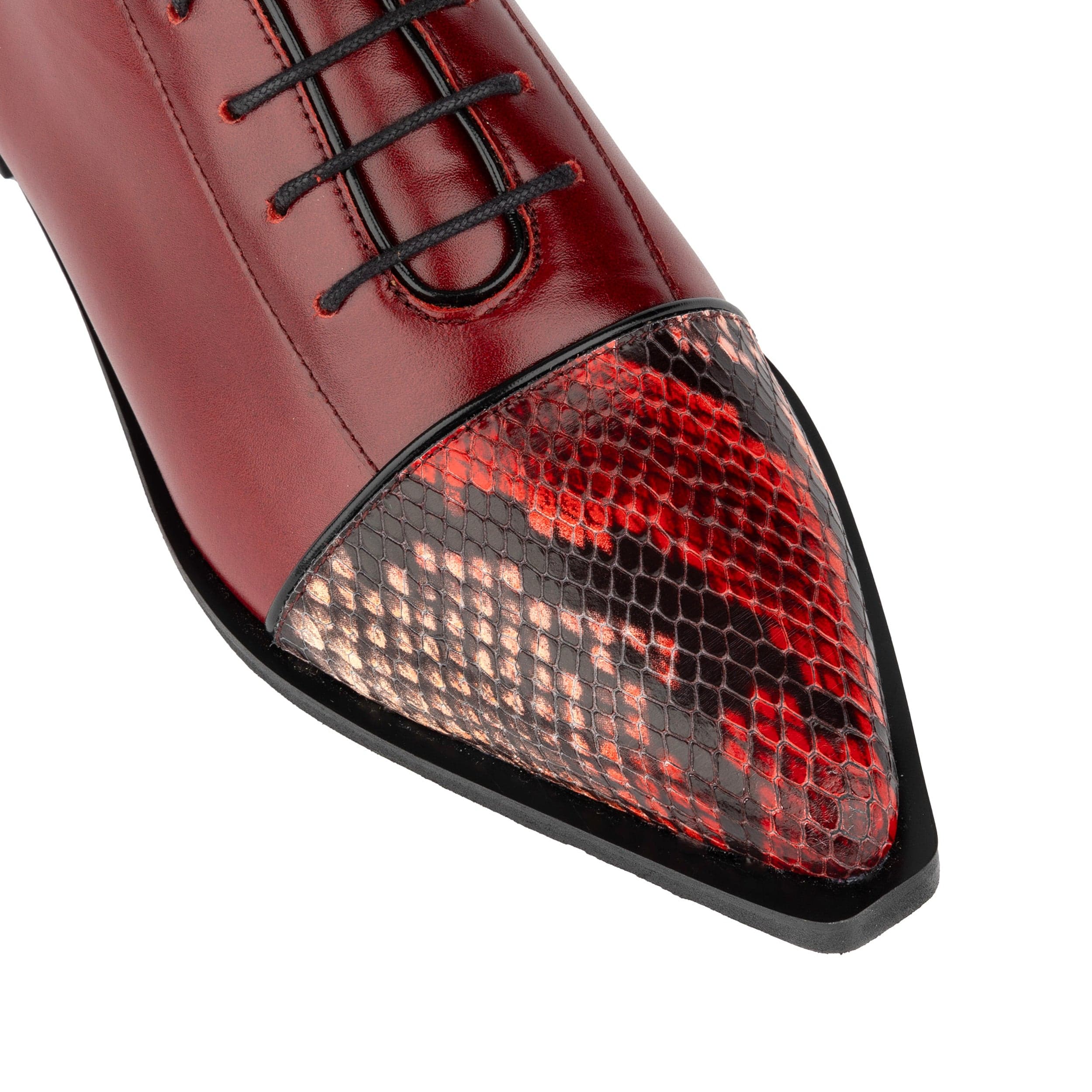 Sloan - Red - Women's Leather Oxford with Snakeskin toe - Image 8