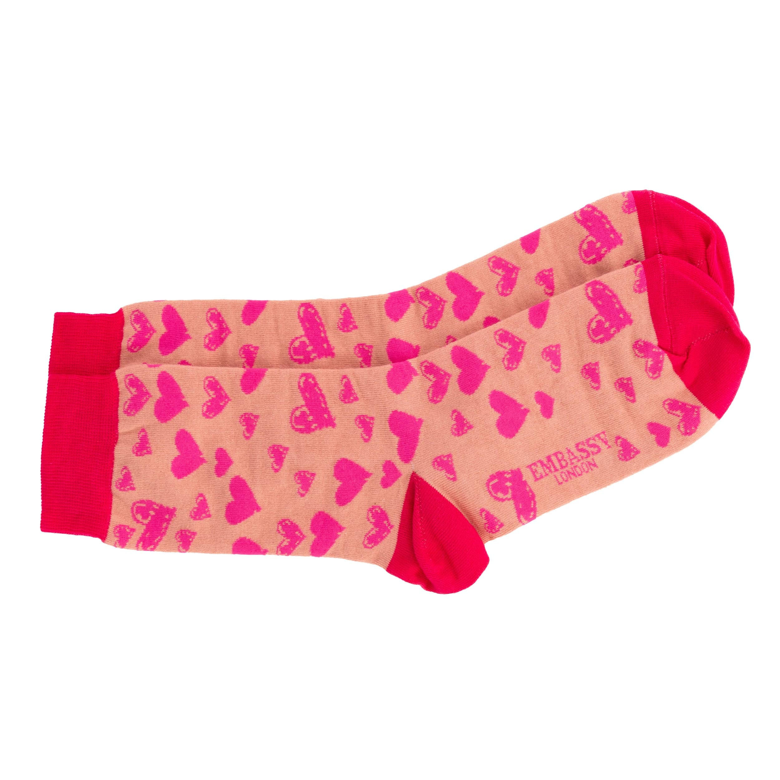Soulmates - Pink Pink - Women's cotton crew socks UK 3 to 7 in pink hearts - Image 3