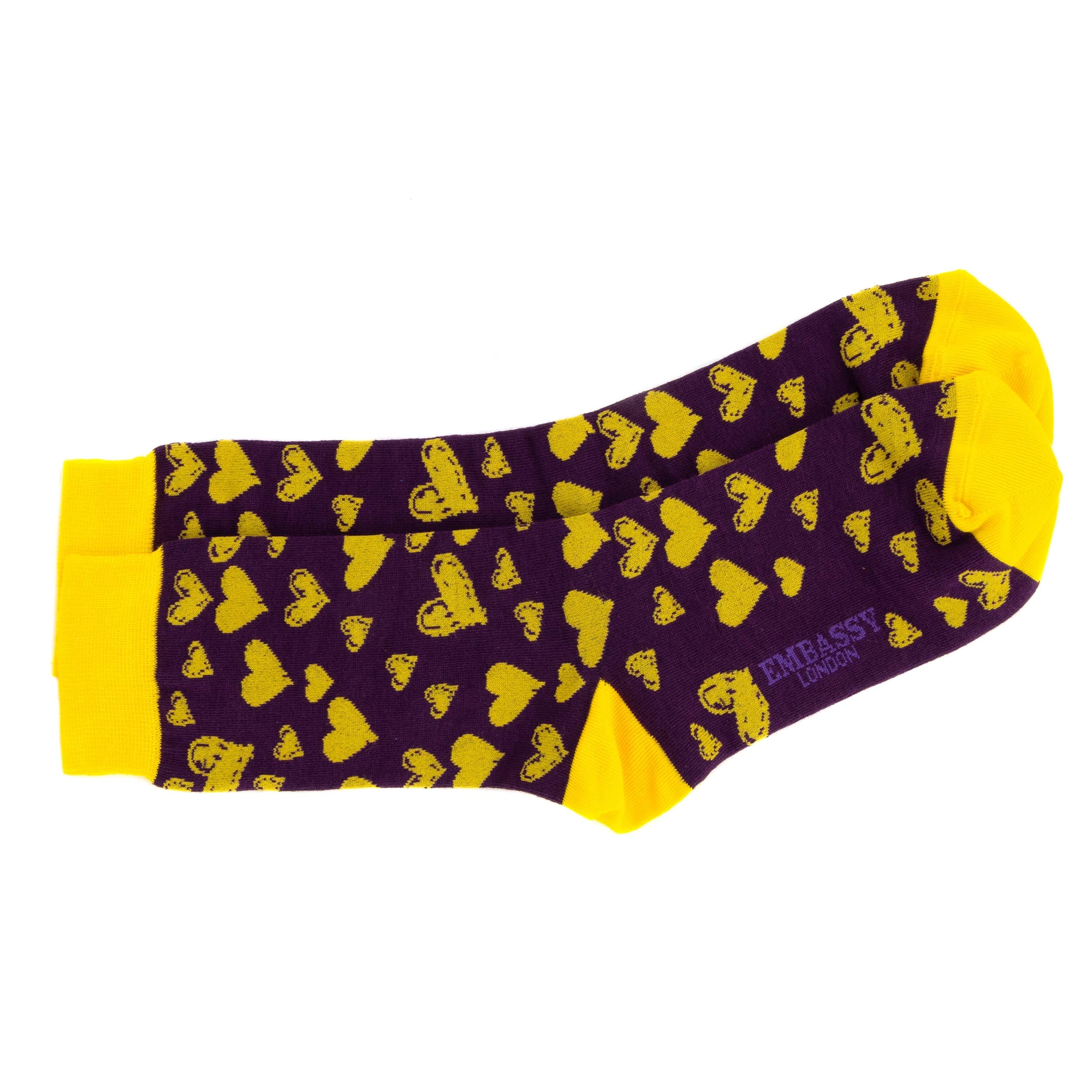 Soulmates - Purple Yellow - Women's cotton crew socks UK 3 to 7 in purple and yellow - Image 3