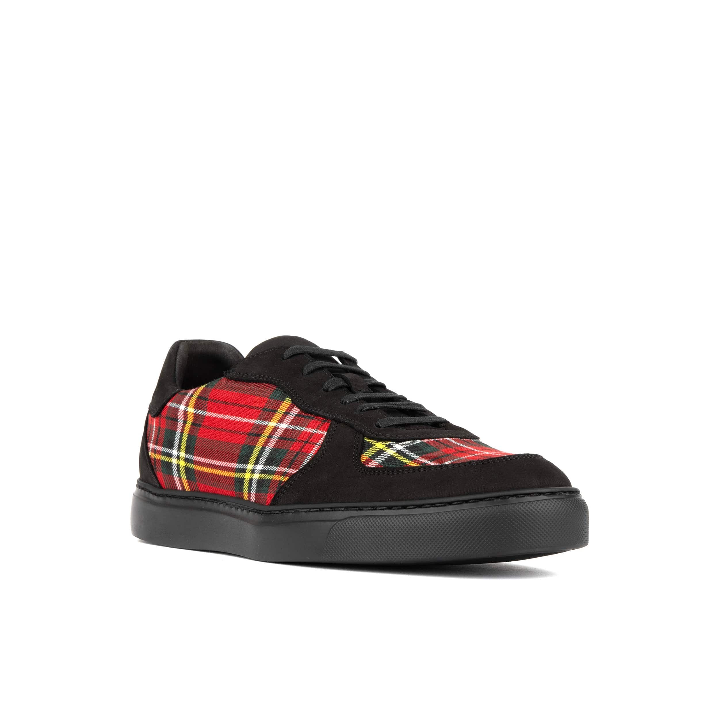 Strada - Black & Red Tartan - Men's Tartan Leather & Suede Trainer - Image 3