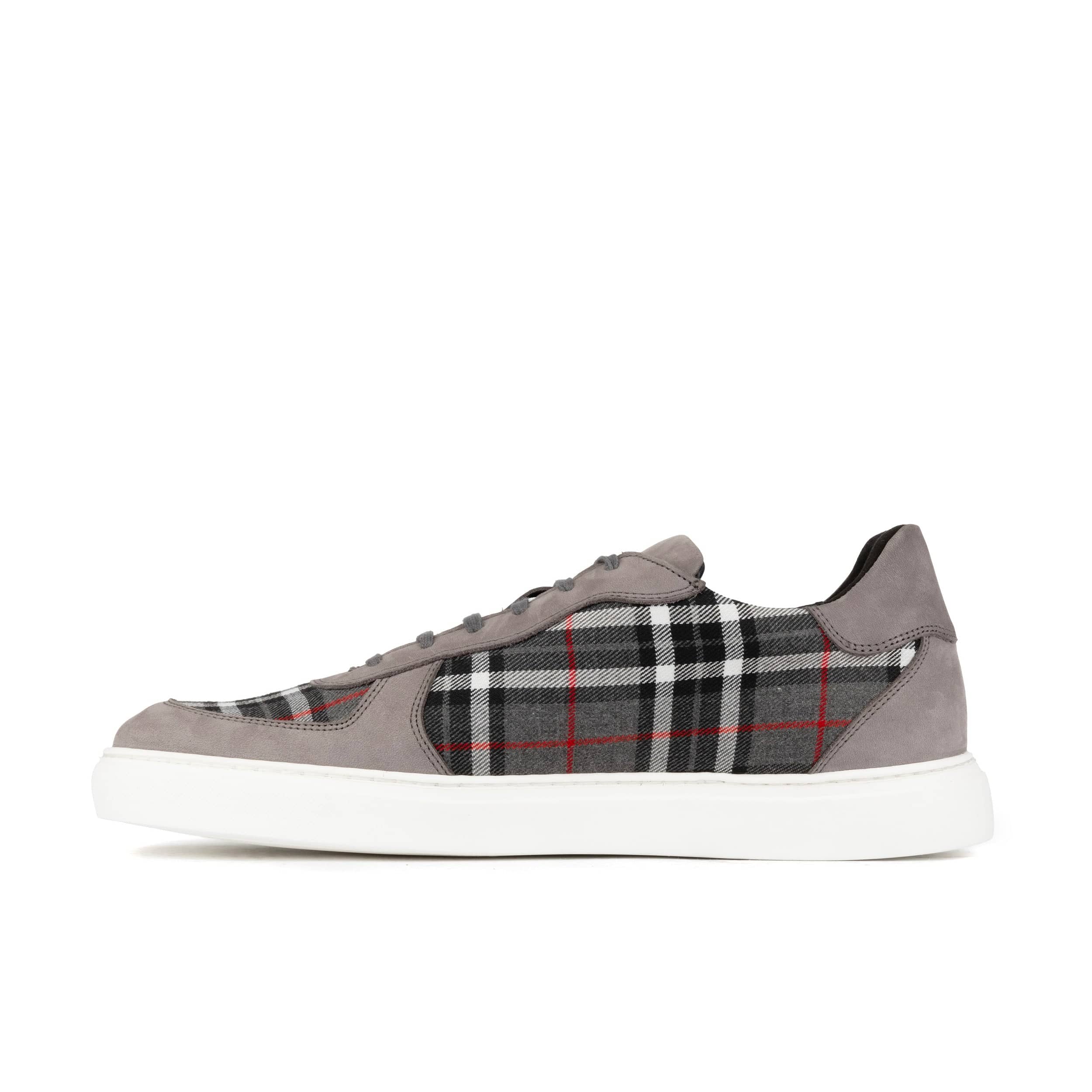 Strada - Grey Tartan - Men's Tartan Suede & Leather Trainer - Image 4