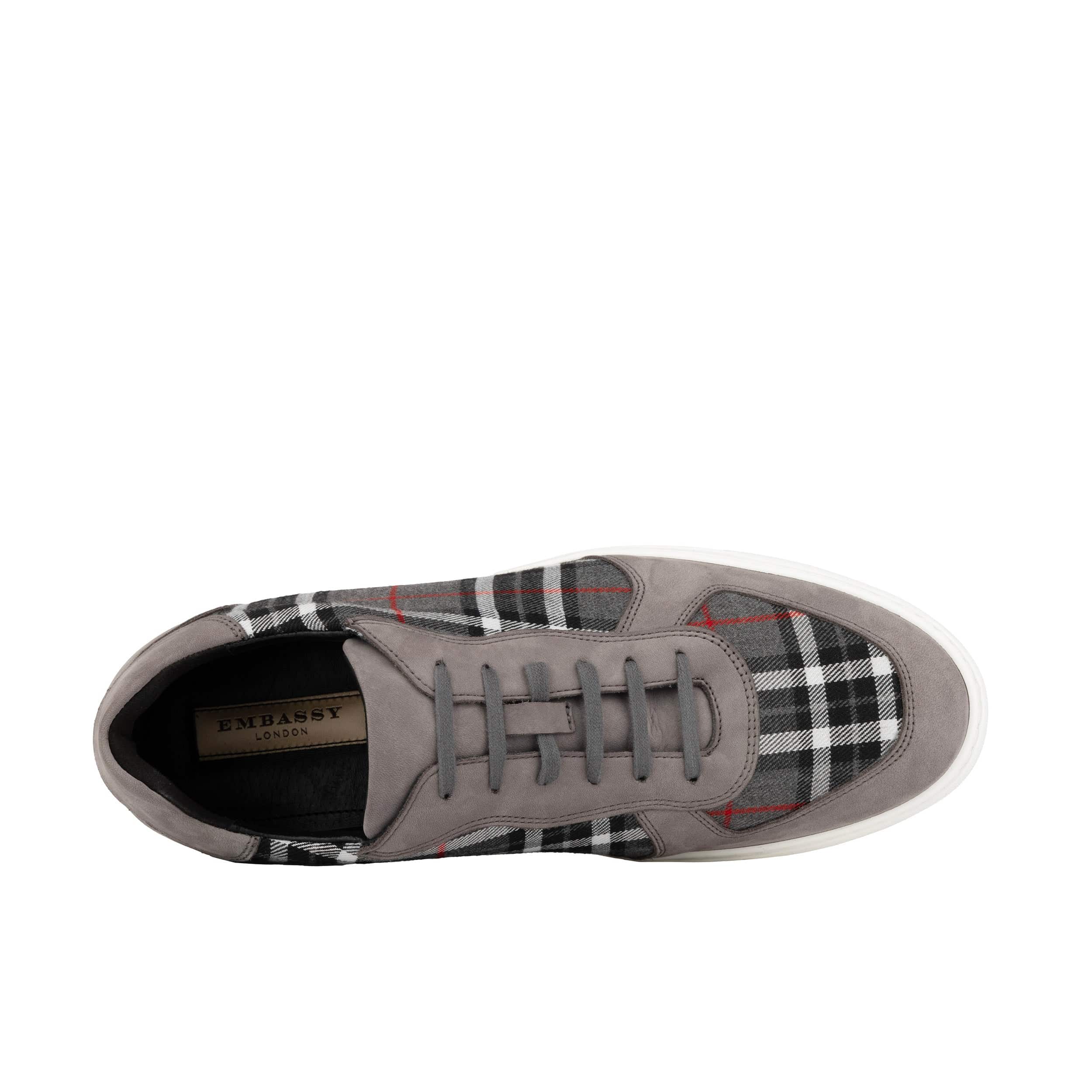 Strada - Grey Tartan - Men's Tartan Suede & Leather Trainer - Image 7