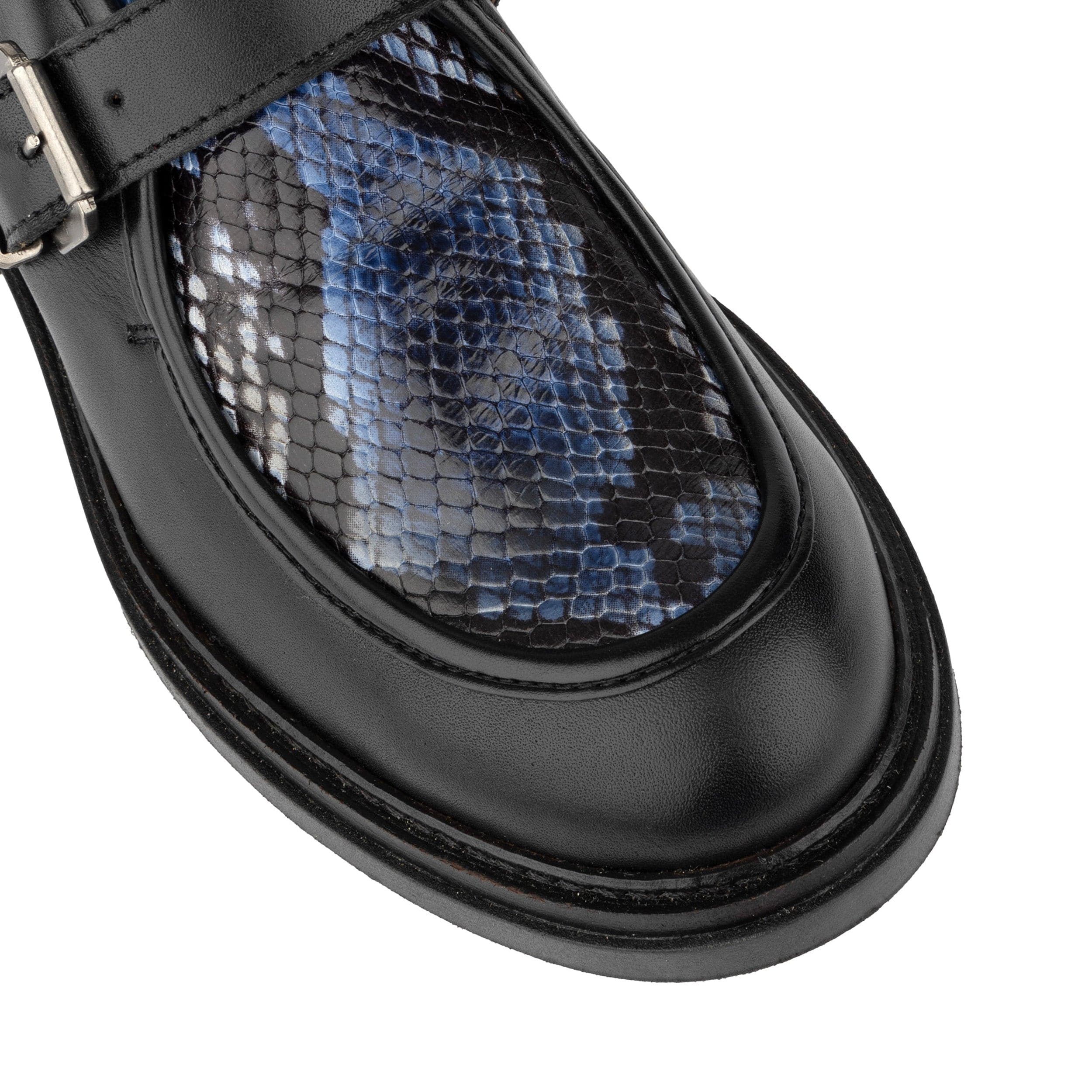 Strapp - Black & Blue Snake - Women’s leather loafer with buckle - Image 8