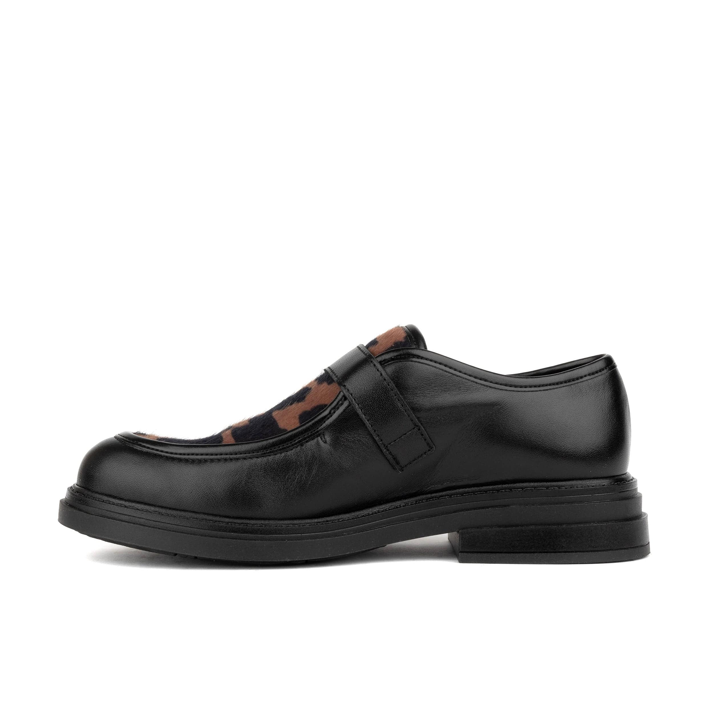Strapp - Black & Cow - Women’s leather ponyhair loafer with buckle - Image 3