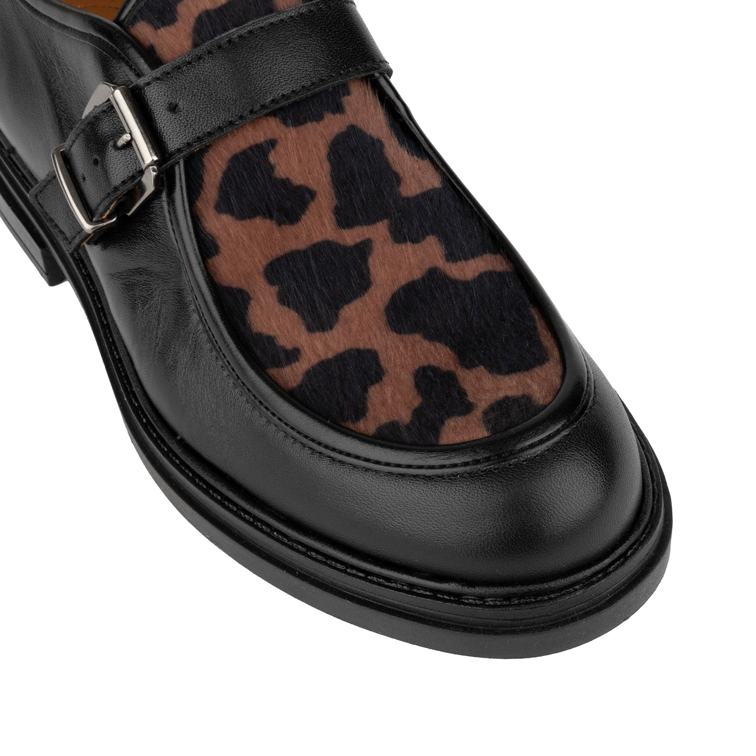 Strapp - Black & Cow - Women’s leather ponyhair loafer with buckle - Image 7