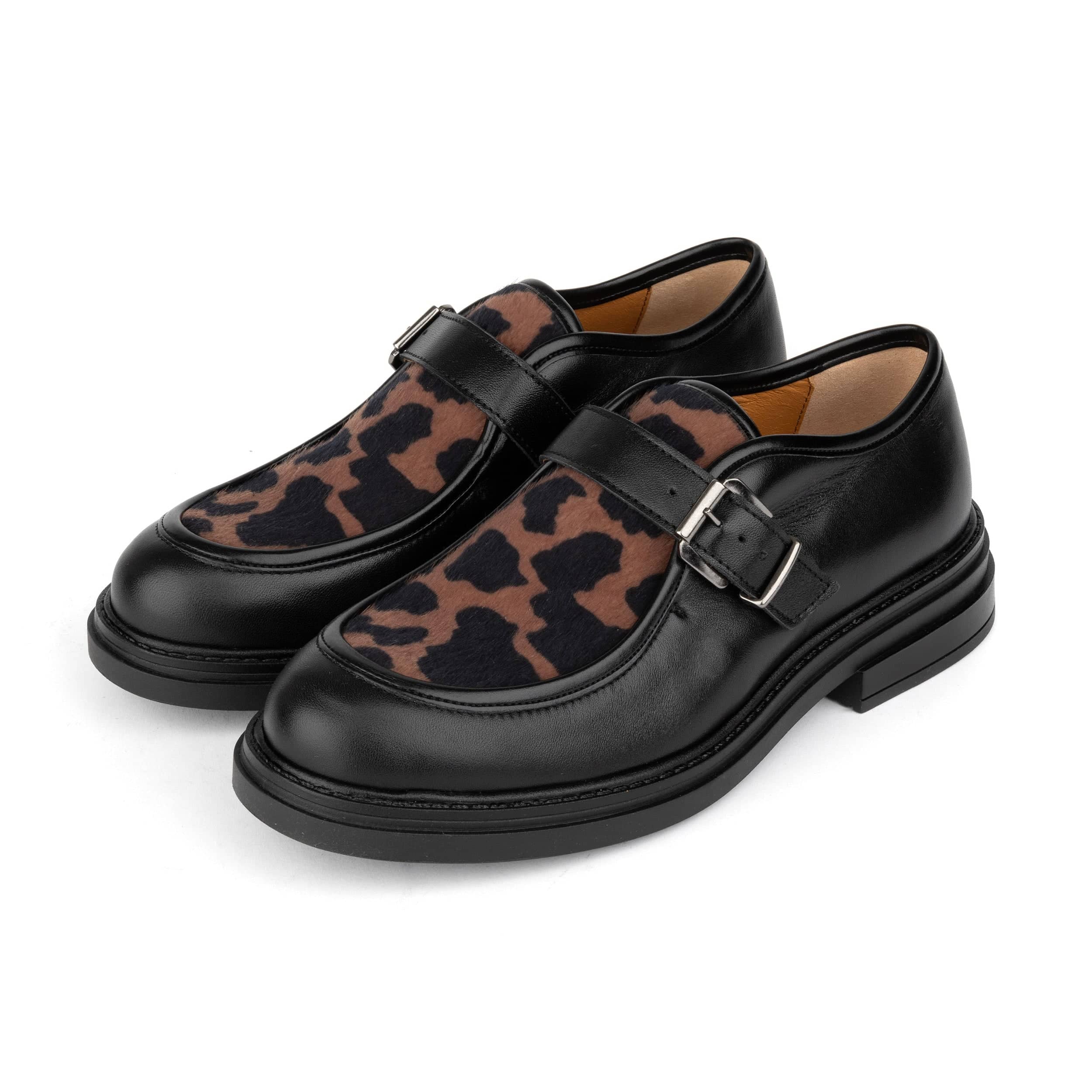Strapp - Black & Cow - Women’s leather ponyhair loafer with buckle - Image 9