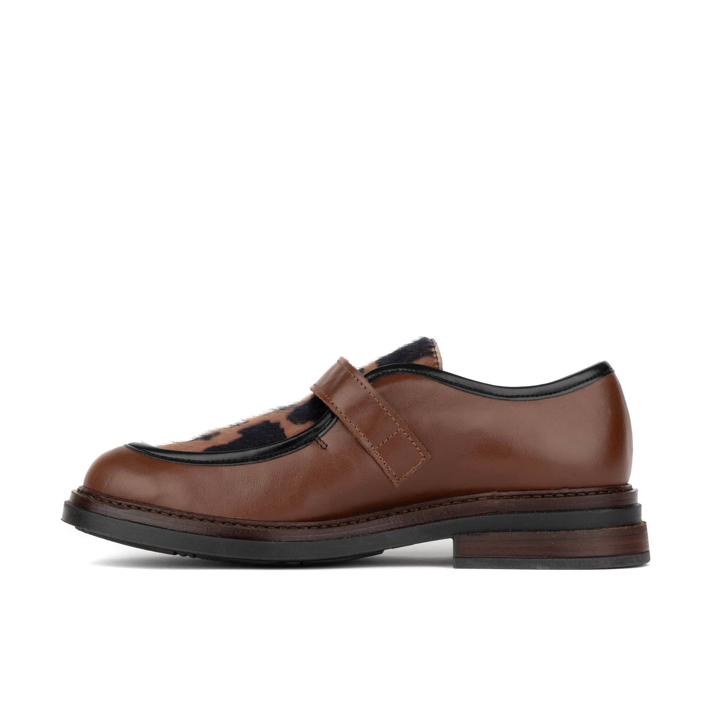 Strapp - Brown & Cow - Women’s leather & ponyhair loafer with buckle - Image 4