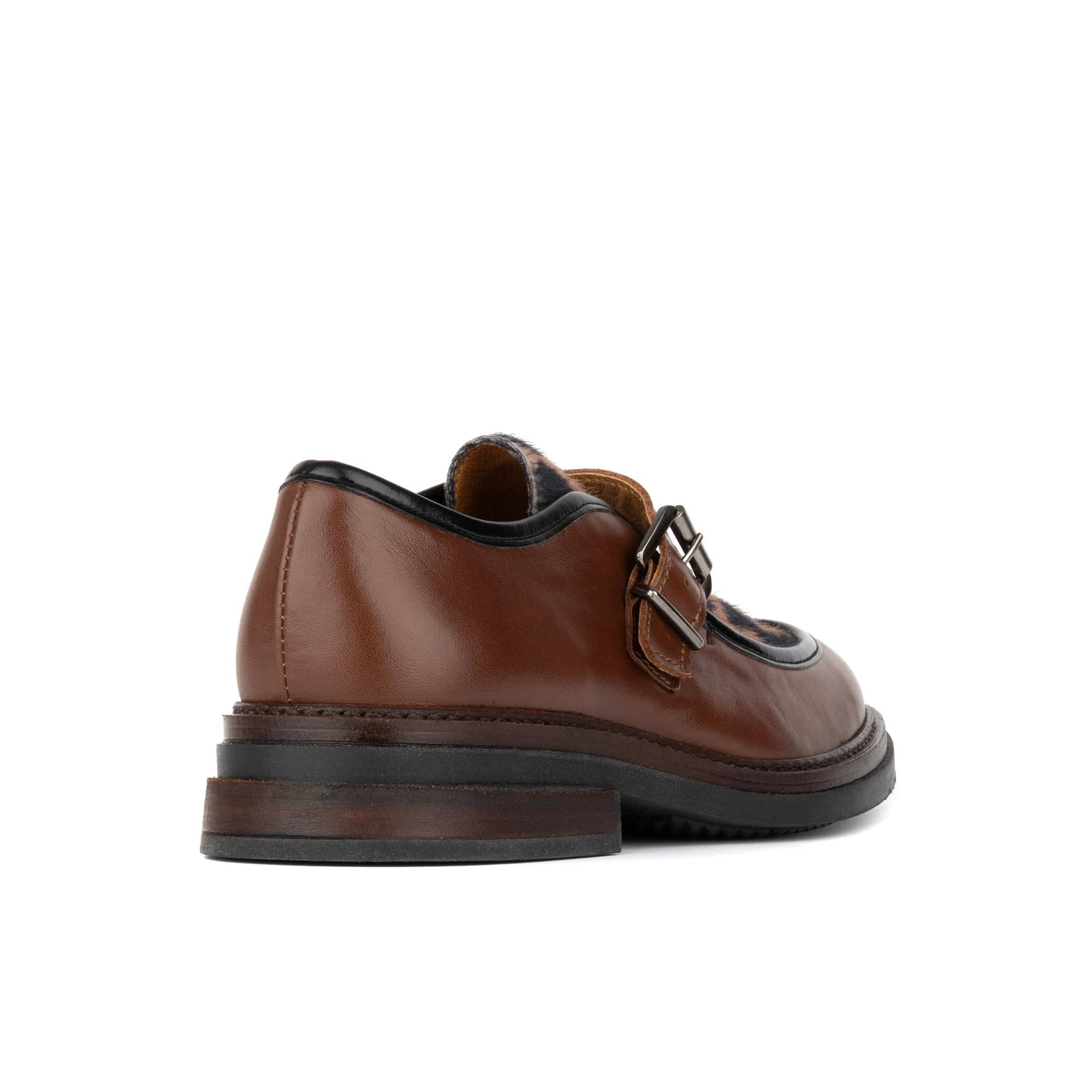 Strapp - Brown & Cow - Women’s leather & ponyhair loafer with buckle - Image 5